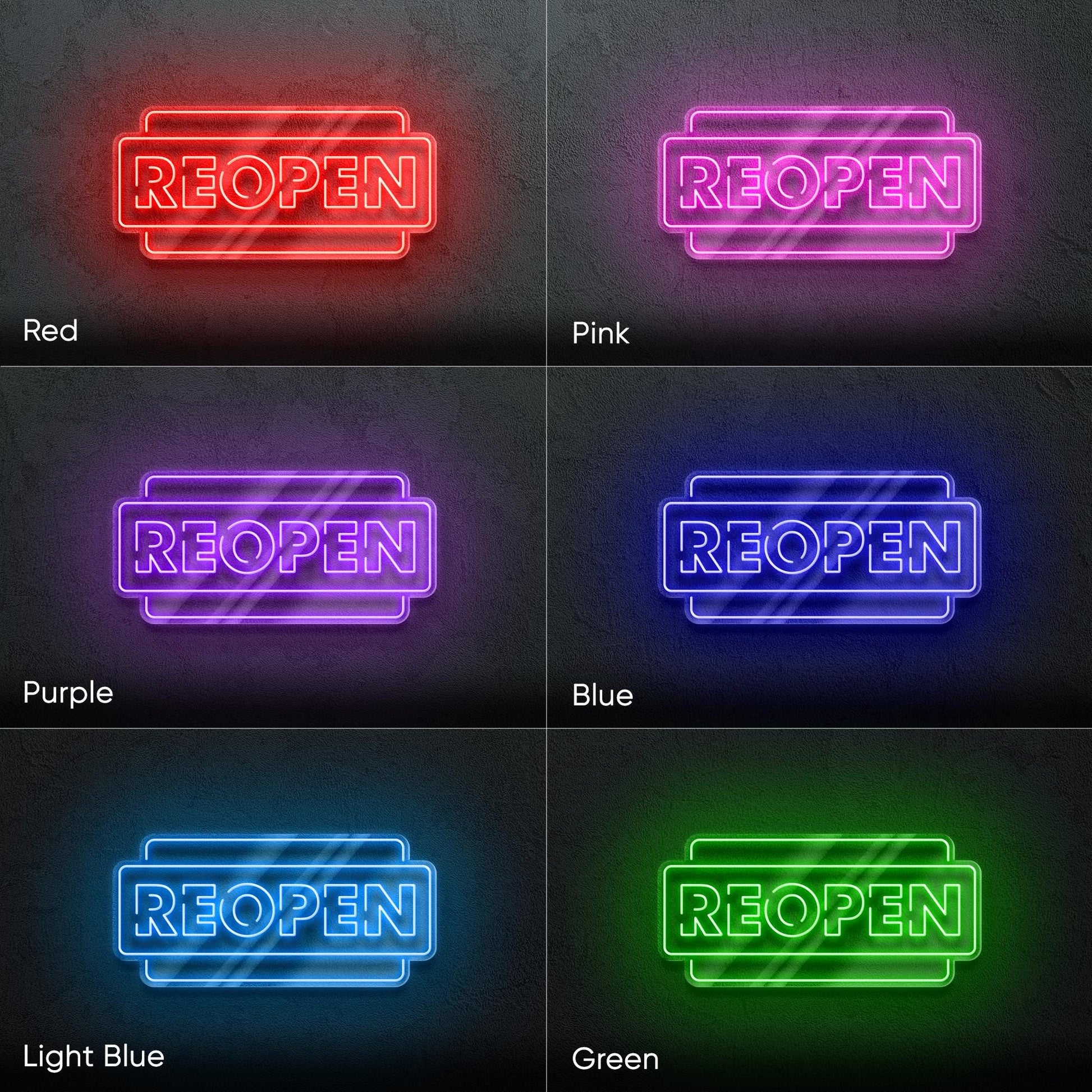 Reopen - LED neon sign for stores, salons, cafes or any business to announce reopening with bright, eye-catching and modern commercial decor