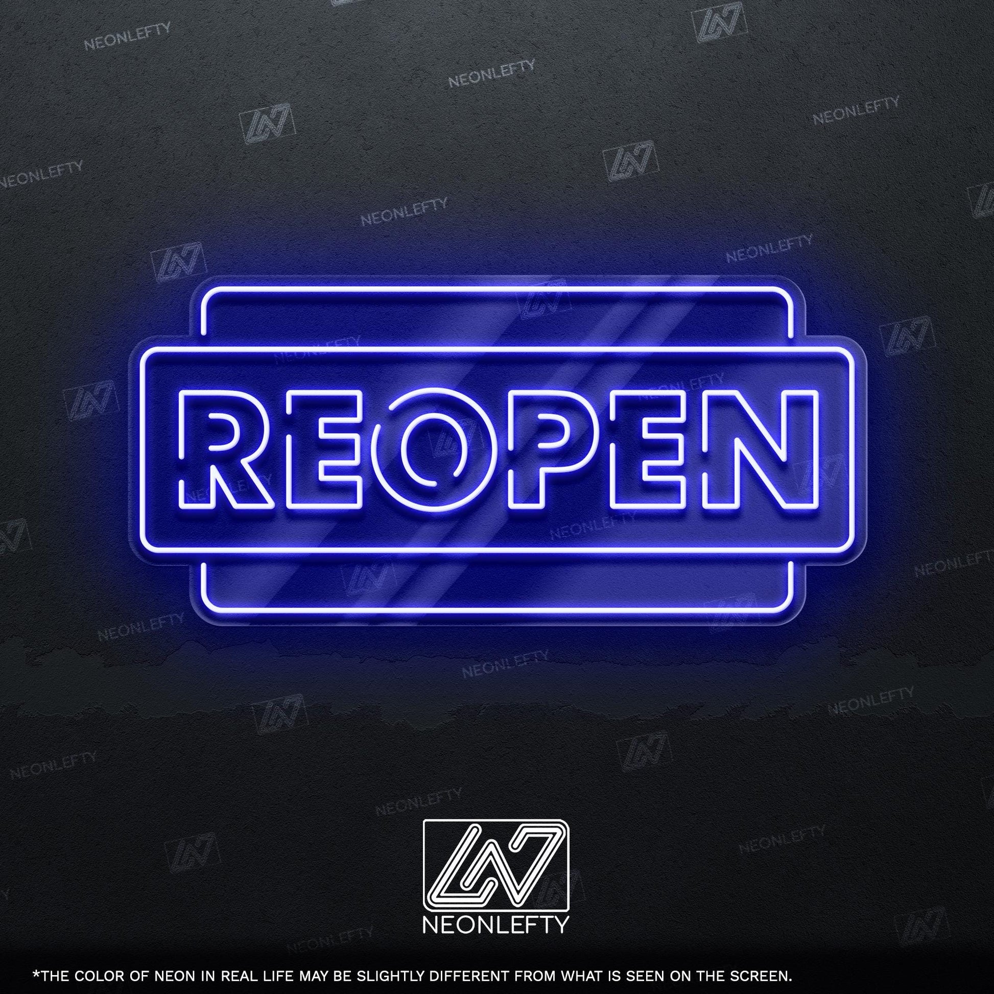 Reopen - LED neon sign for stores, salons, cafes or any business to announce reopening with bright, eye-catching and modern commercial decor