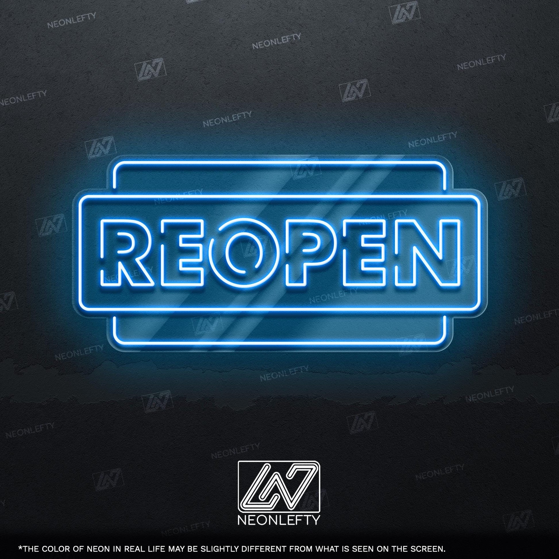 Reopen - LED neon sign for stores, salons, cafes or any business to announce reopening with bright, eye-catching and modern commercial decor