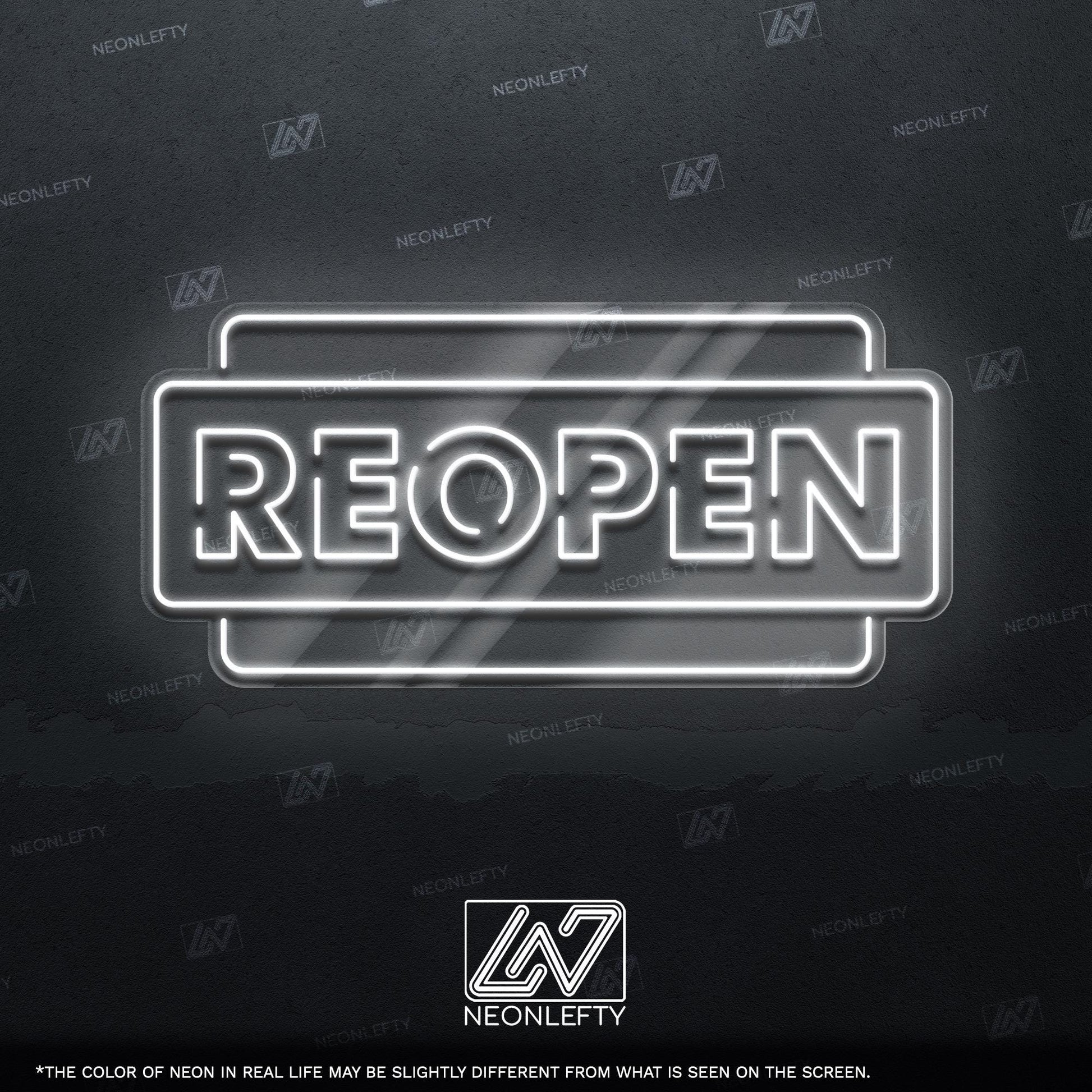 Reopen - LED neon sign for stores, salons, cafes or any business to announce reopening with bright, eye-catching and modern commercial decor