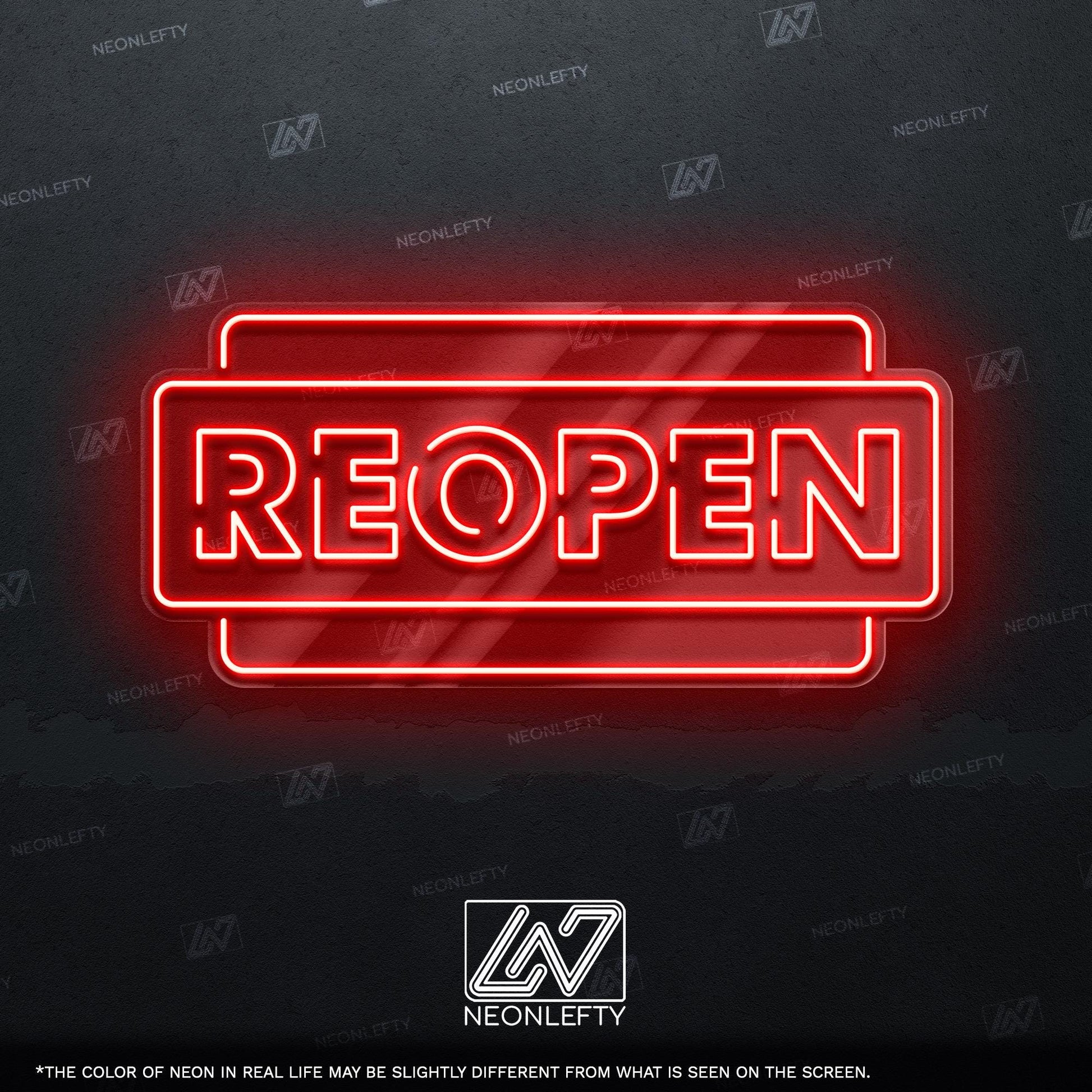 Reopen - LED neon sign for stores, salons, cafes or any business to announce reopening with bright, eye-catching and modern commercial decor