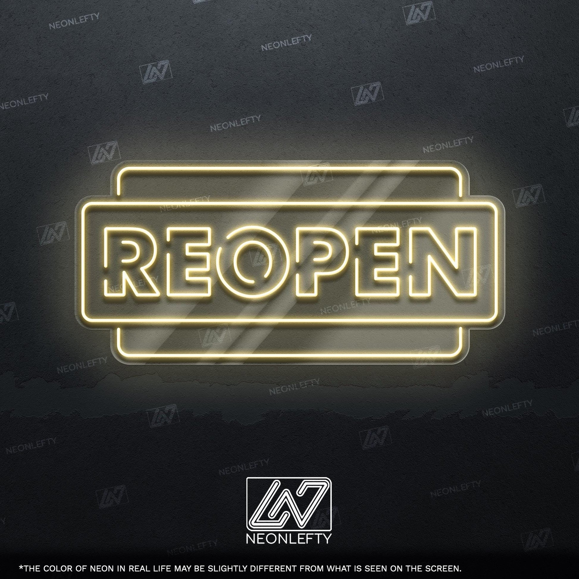 Reopen - LED neon sign for stores, salons, cafes or any business to announce reopening with bright, eye-catching and modern commercial decor