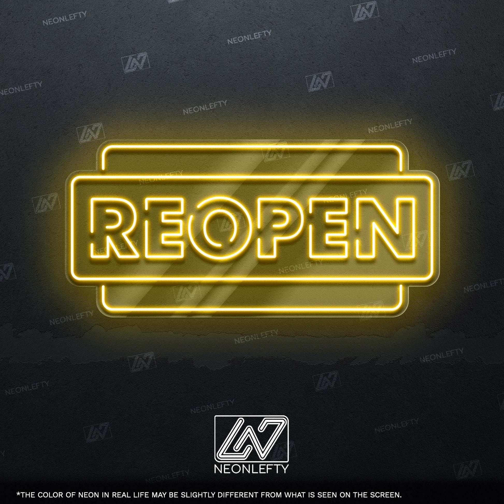 Reopen - LED neon sign for stores, salons, cafes or any business to announce reopening with bright, eye-catching and modern commercial decor