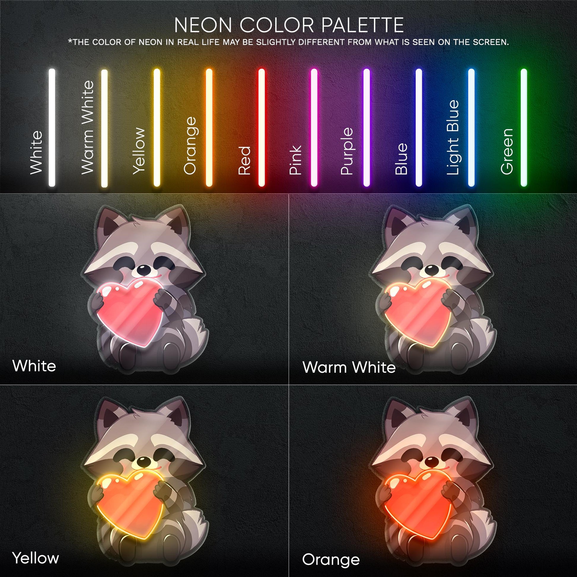 Raccoon with Heart Neon Sign - LED wall decor featuring a cute raccoon hugging a heart, perfect for kids rooms, gift shops or cozy spaces