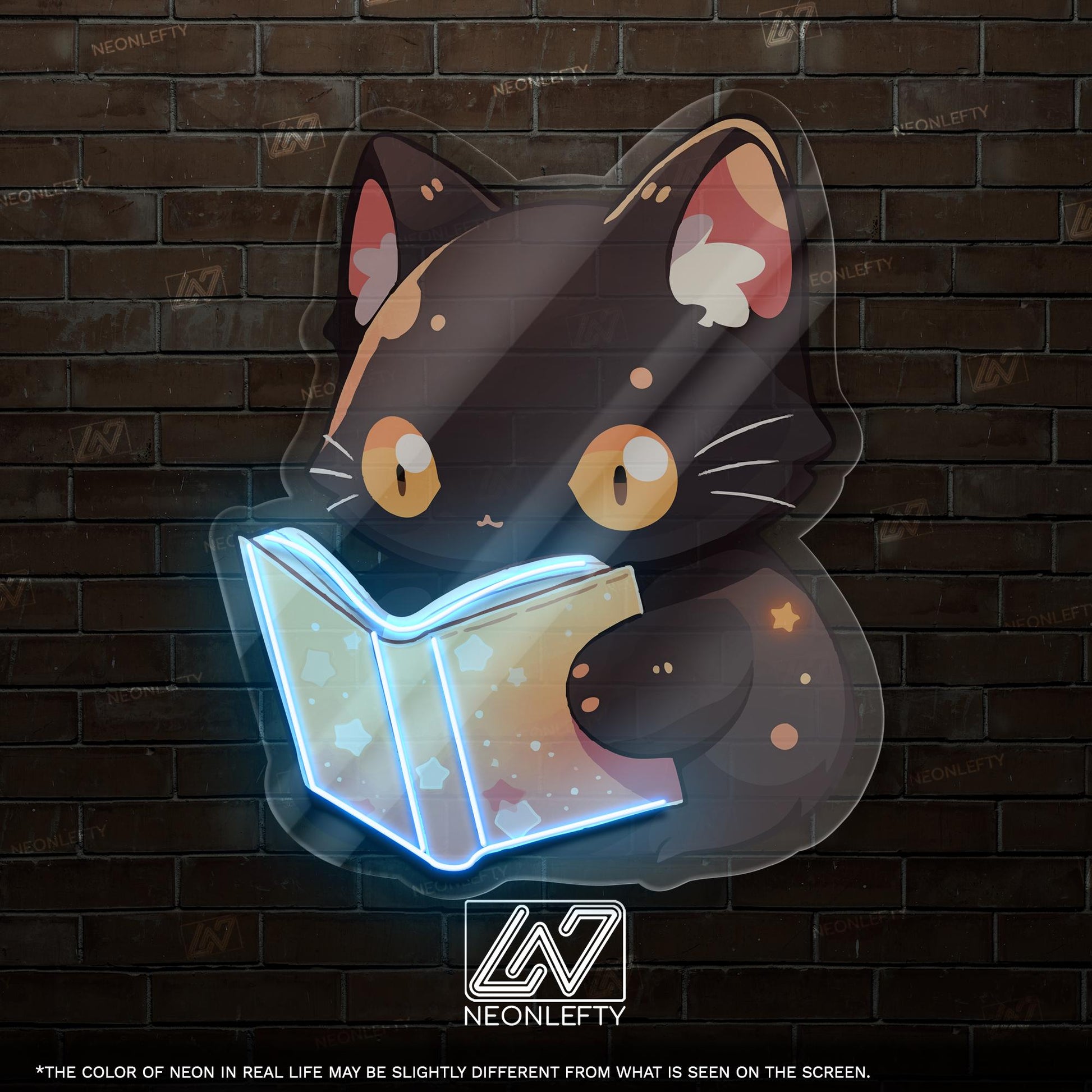 Reading Cat Neon Sign - Whimsical LED wall decor of a magical cat reading a book, perfect for libraries, kids rooms, cozy creative spaces