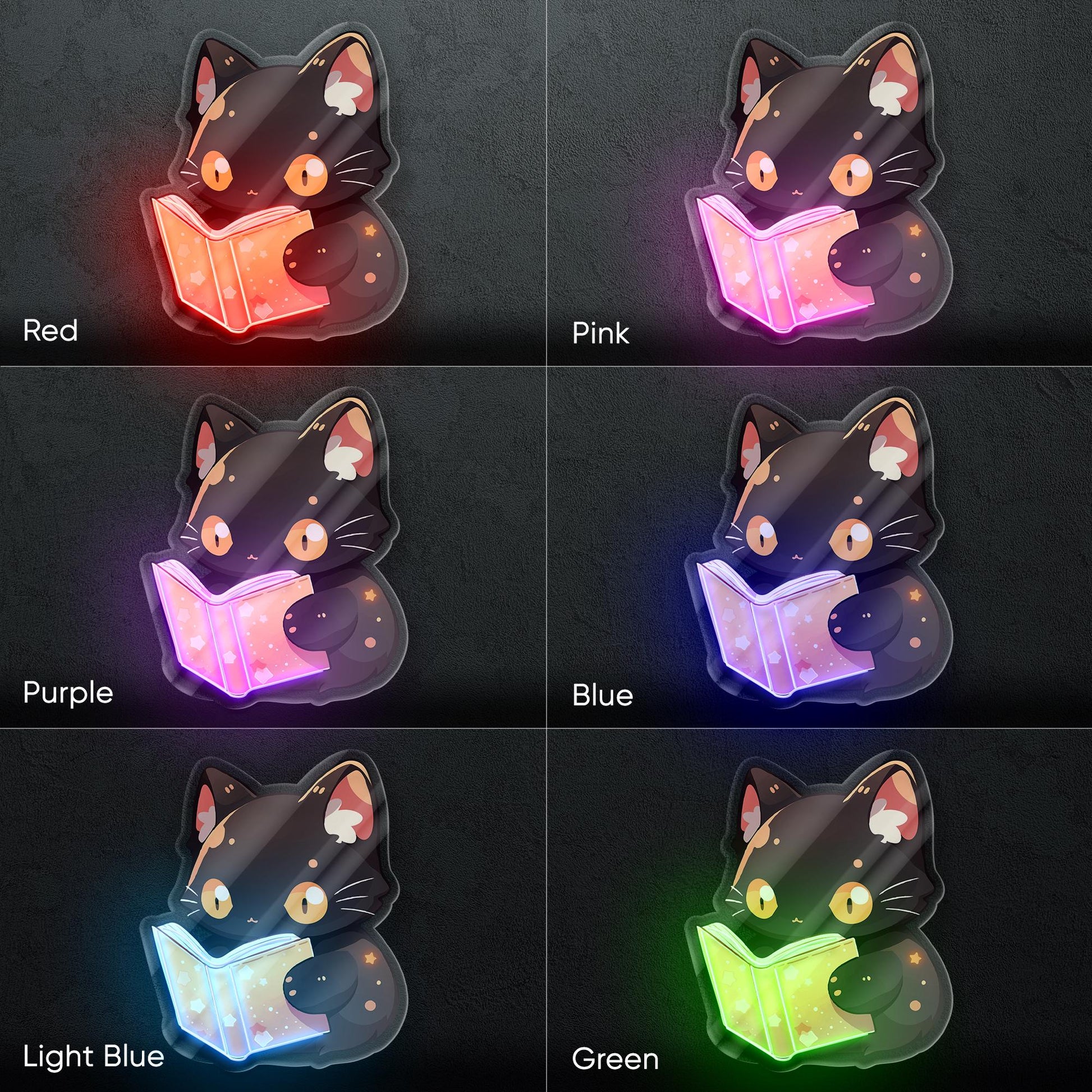 Reading Cat Neon Sign - Whimsical LED wall decor of a magical cat reading a book, perfect for libraries, kids rooms, cozy creative spaces