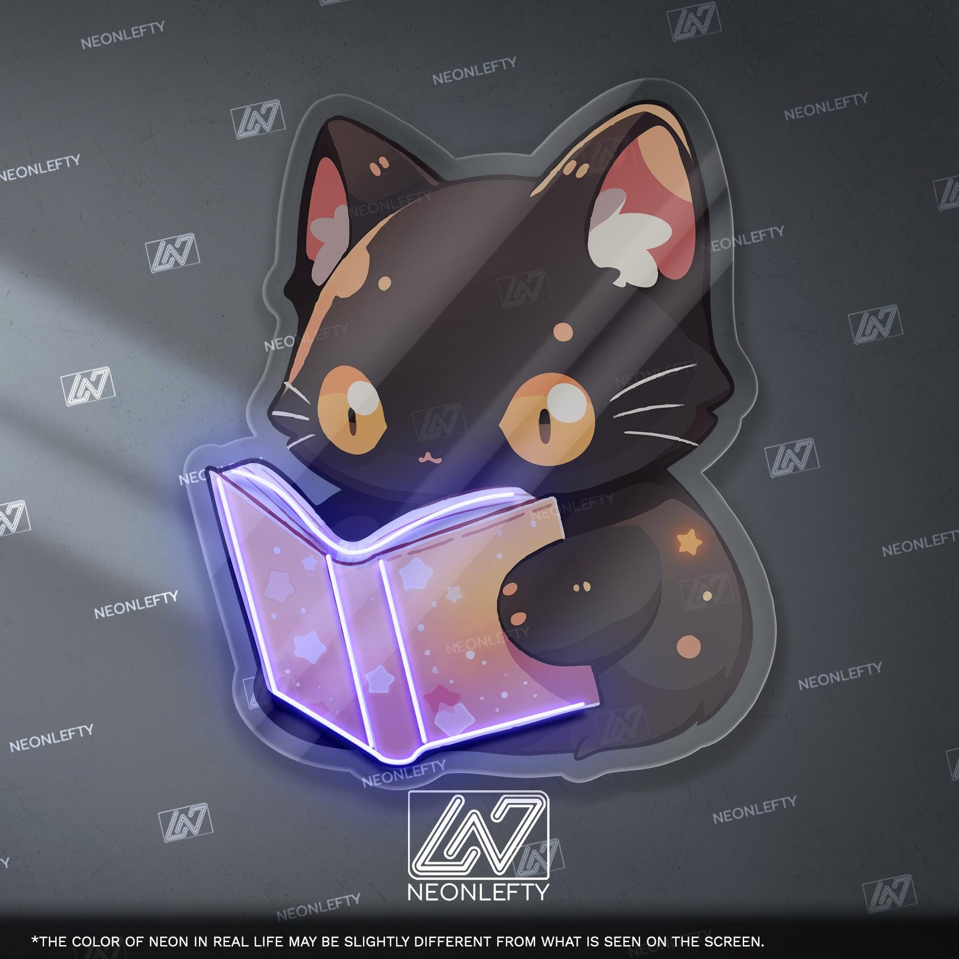 Reading Cat Neon Sign - Whimsical LED wall decor of a magical cat reading a book, perfect for libraries, kids rooms, cozy creative spaces