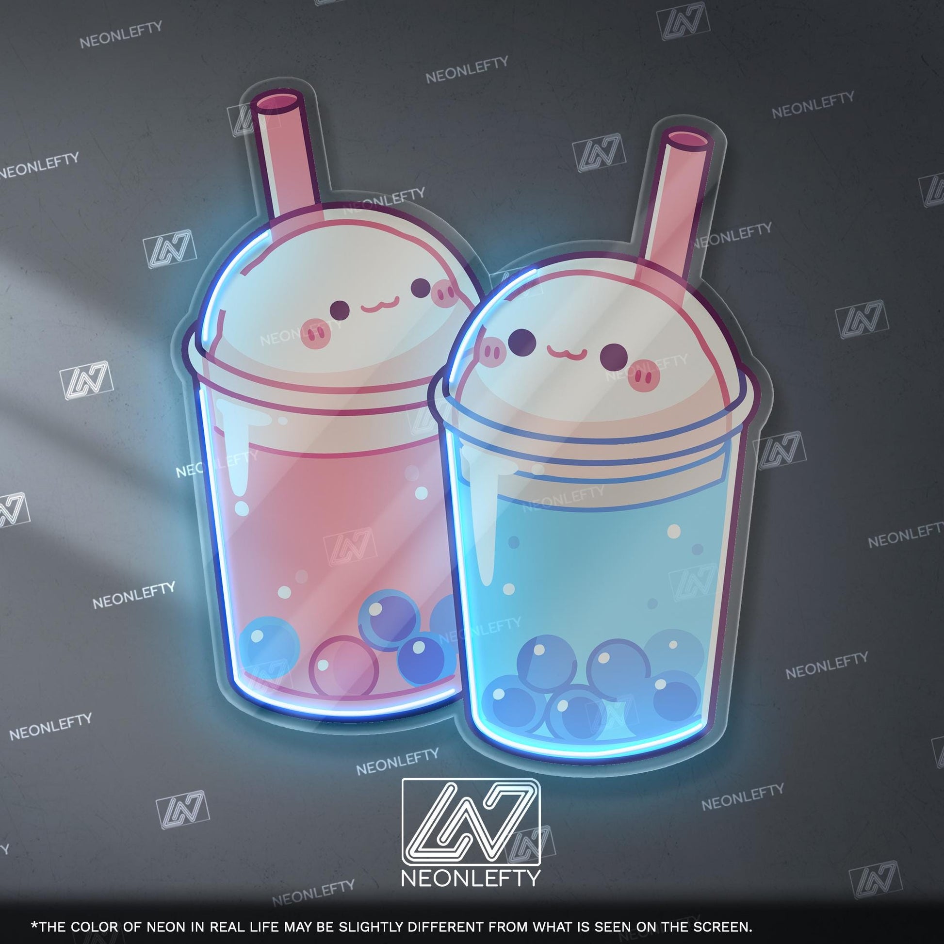 Bubble Tea Neon Sign - Cute and playful LED wall decor featuring two smiling boba drinks, perfect for cafes, dessert shops, kawaii spaces