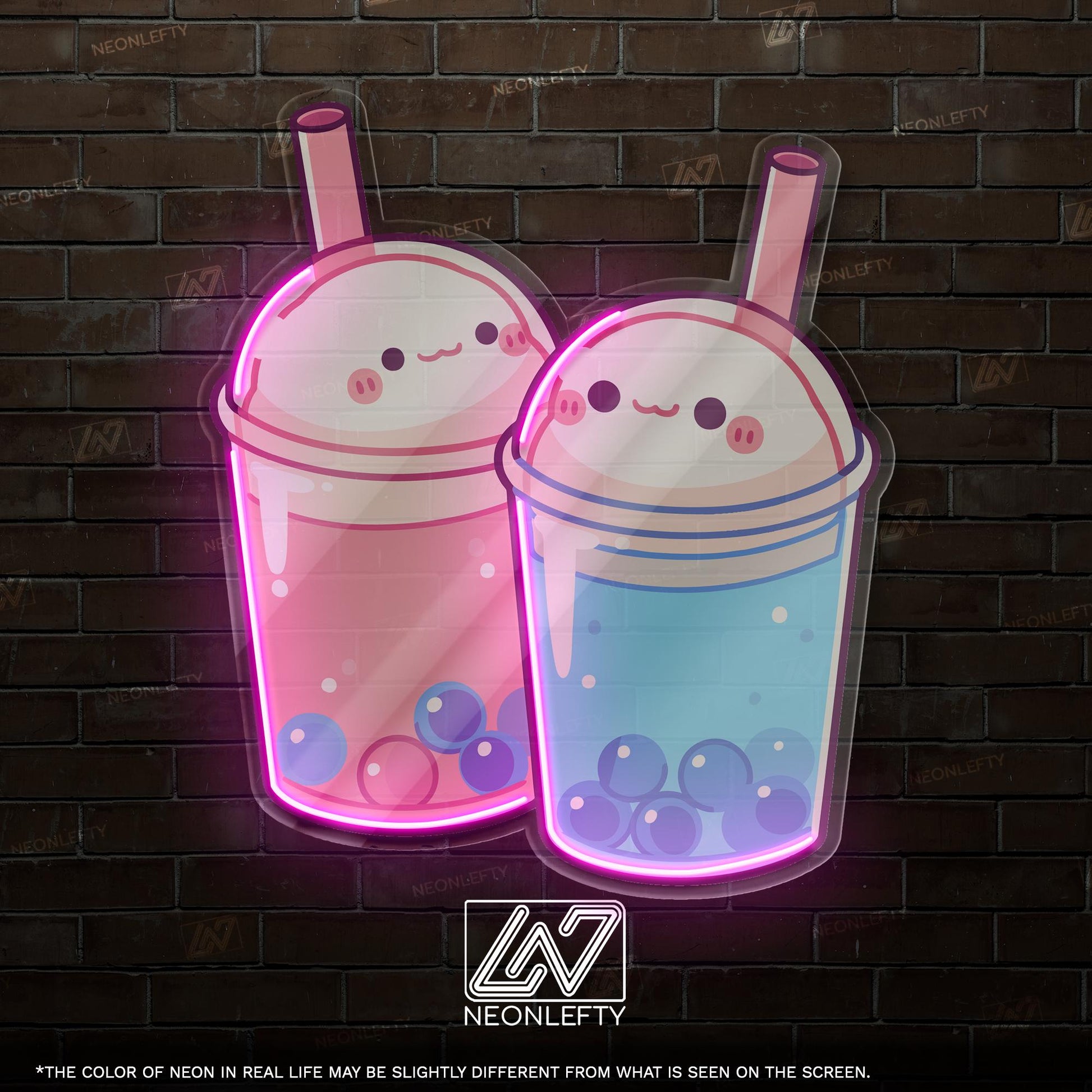 Bubble Tea Neon Sign - Cute and playful LED wall decor featuring two smiling boba drinks, perfect for cafes, dessert shops, kawaii spaces