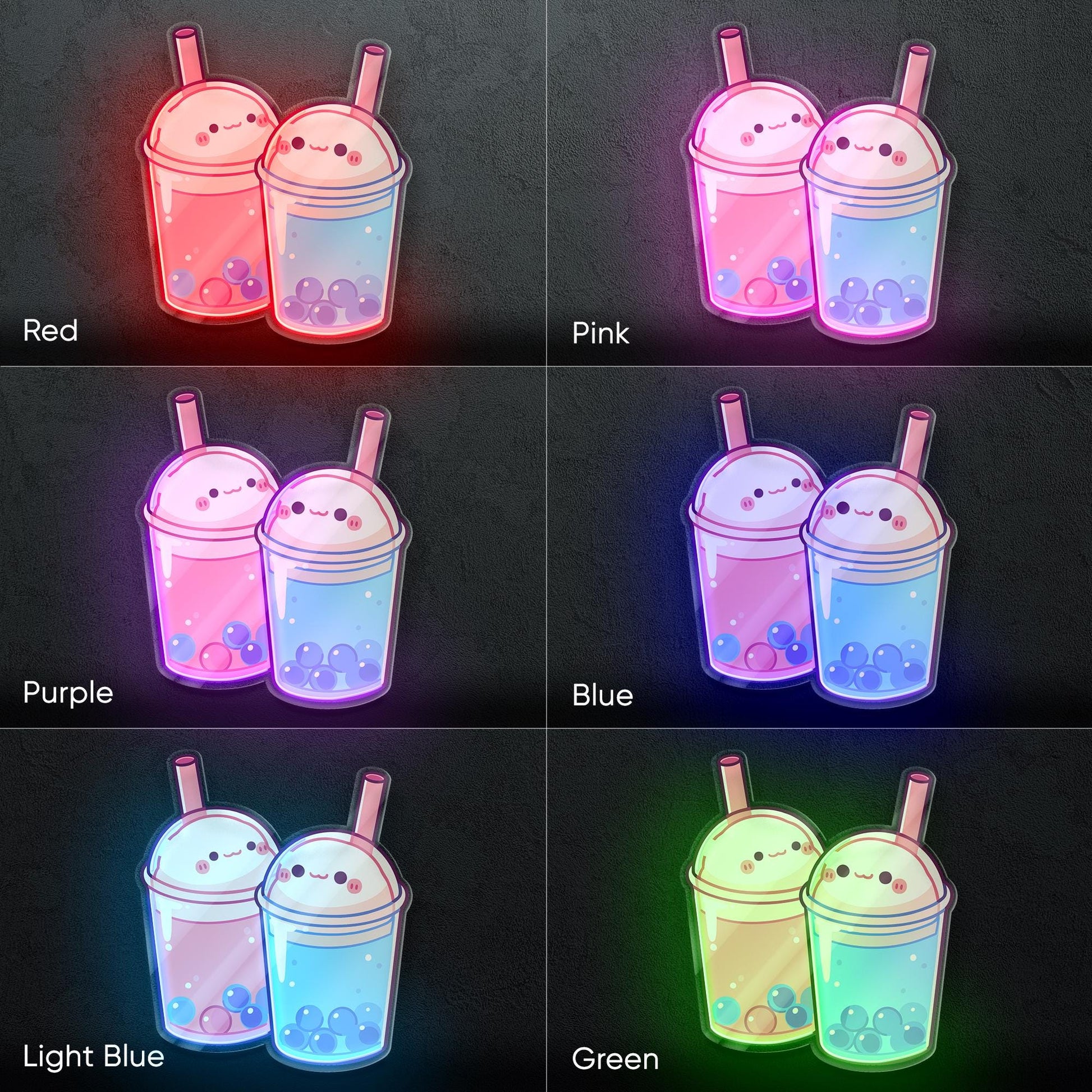 Bubble Tea Neon Sign - Cute and playful LED wall decor featuring two smiling boba drinks, perfect for cafes, dessert shops, kawaii spaces