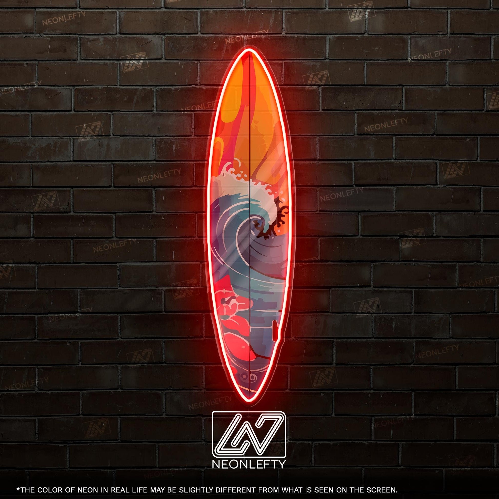 Surfboard Neon Sign - LED wall decor inspired by surf culture and ocean waves, perfect for bars, summer rooms, cafes or coastal interiors