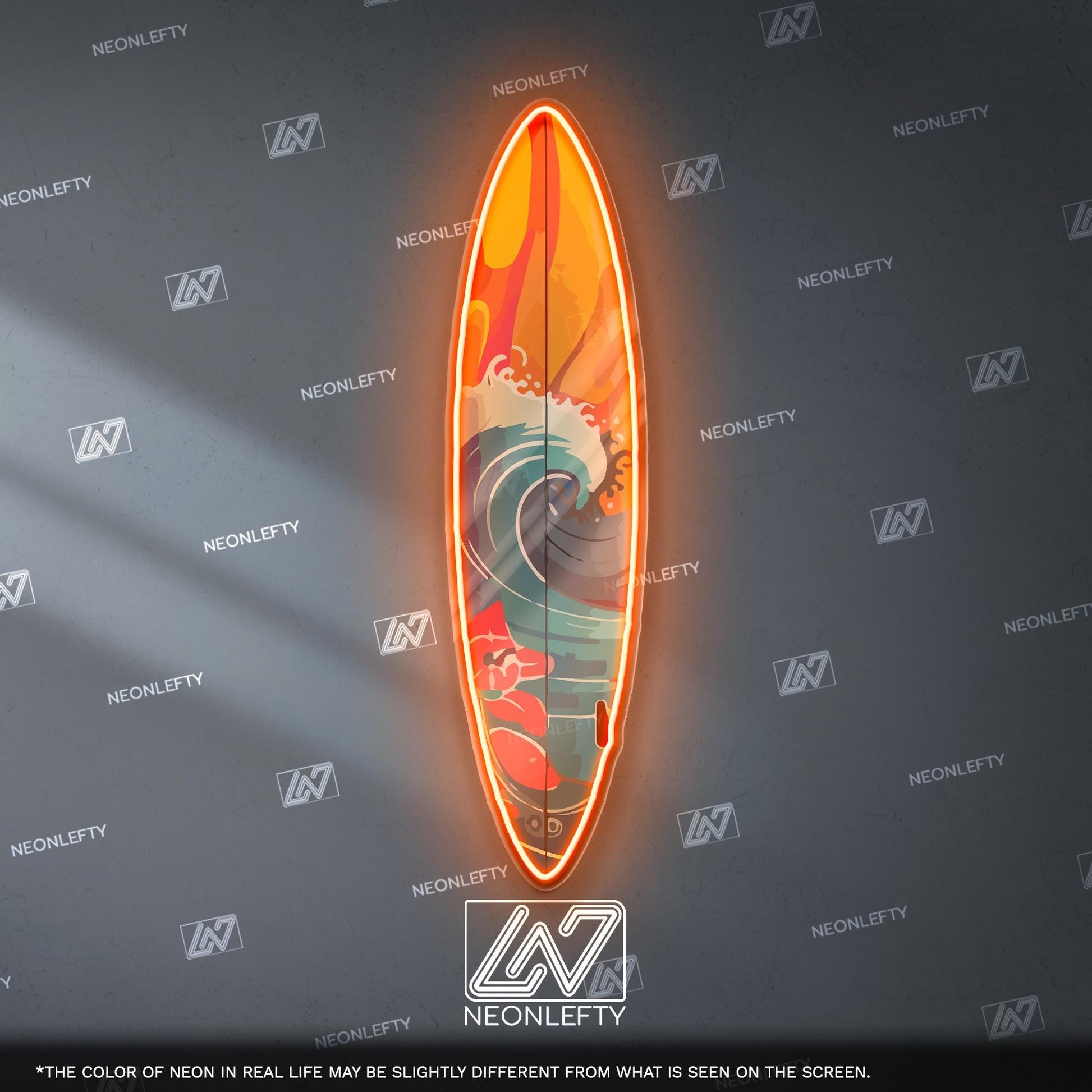 Surfboard Neon Sign - LED wall decor inspired by surf culture and ocean waves, perfect for bars, summer rooms, cafes or coastal interiors