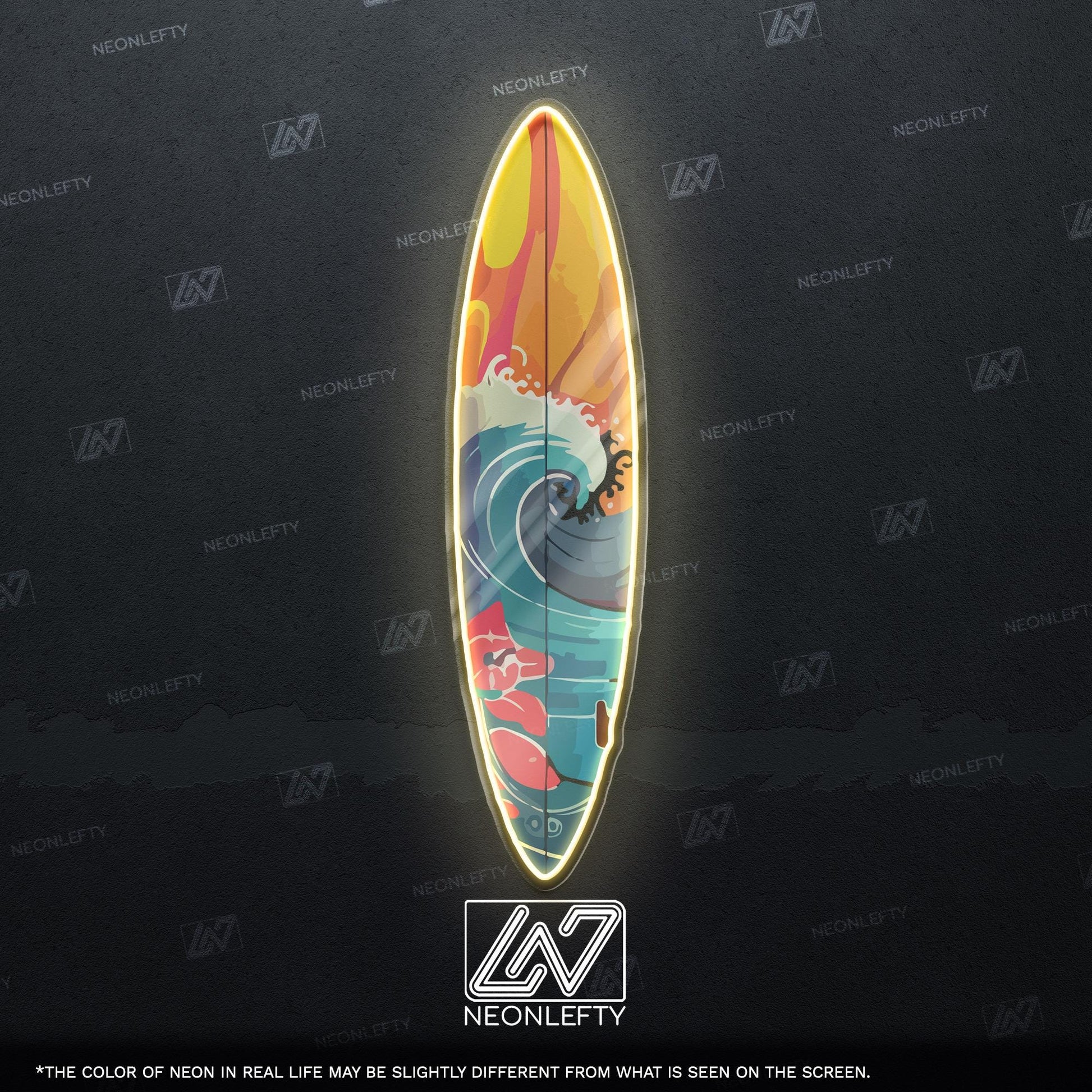 Surfboard Neon Sign - LED wall decor inspired by surf culture and ocean waves, perfect for bars, summer rooms, cafes or coastal interiors