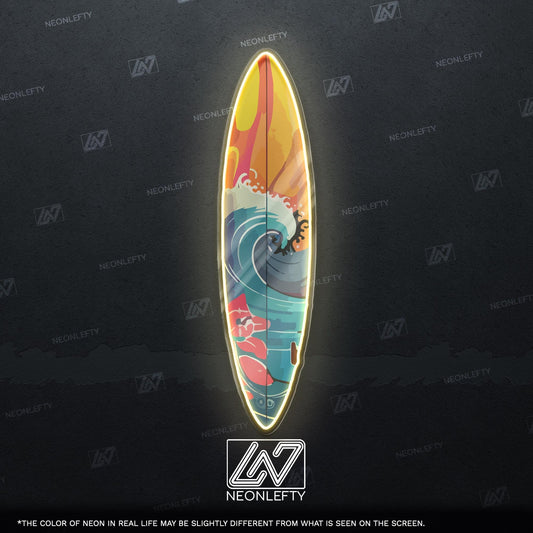 Surfboard Neon Sign - LED wall decor inspired by surf culture and ocean waves, perfect for bars, summer rooms, cafes or coastal interiors