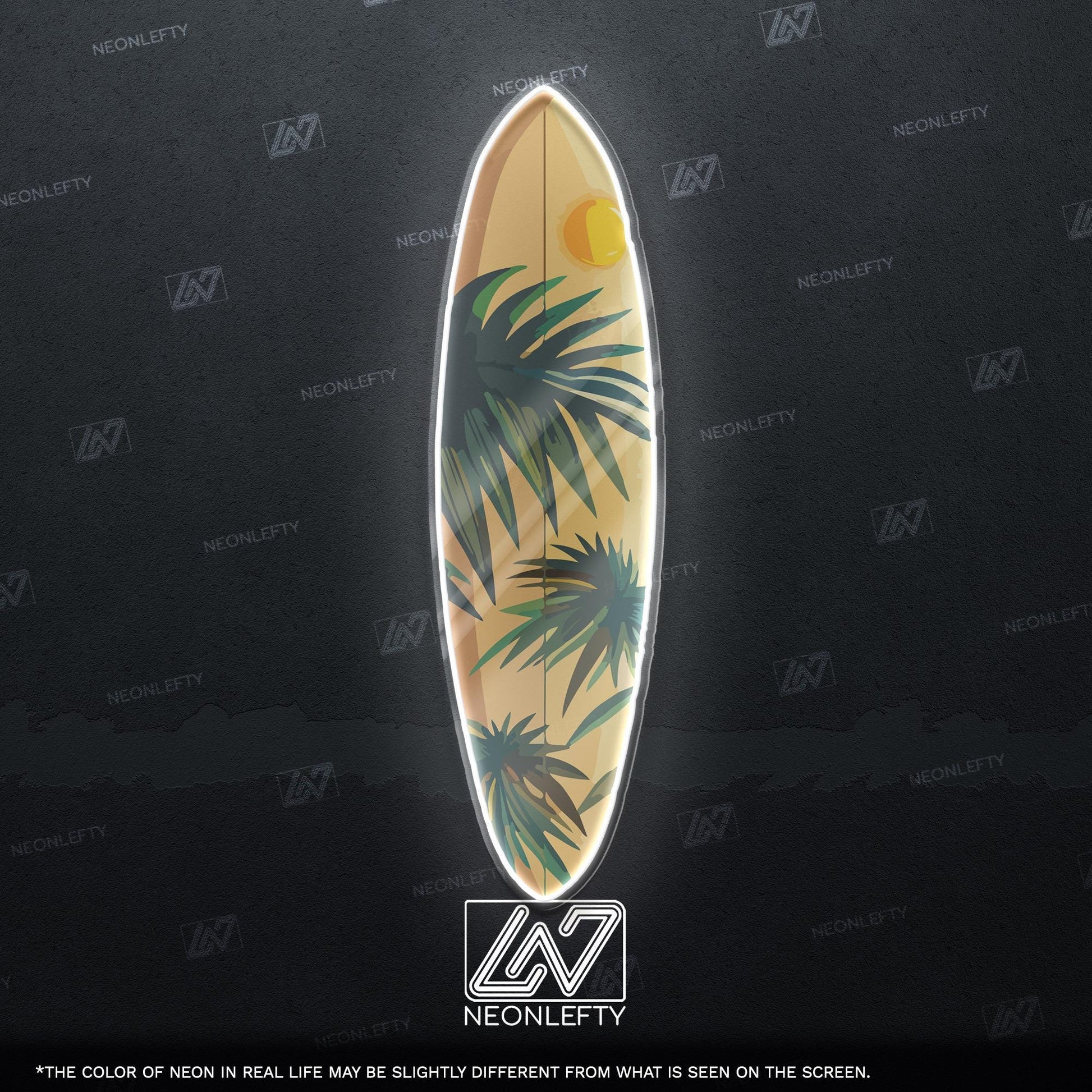 Surfboard Neon Sign - LED wall decor inspired by surf culture and ocean waves, perfect for bars, summer rooms, cafes or coastal interiors