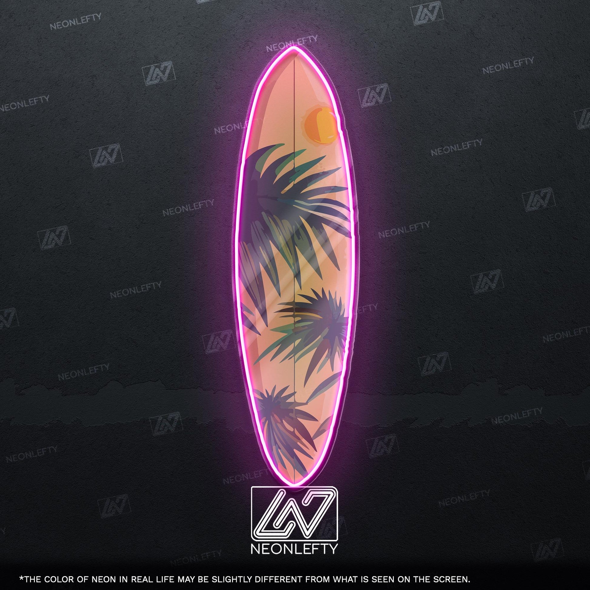 Surfboard Neon Sign - LED wall decor inspired by surf culture and ocean waves, perfect for bars, summer rooms, cafes or coastal interiors