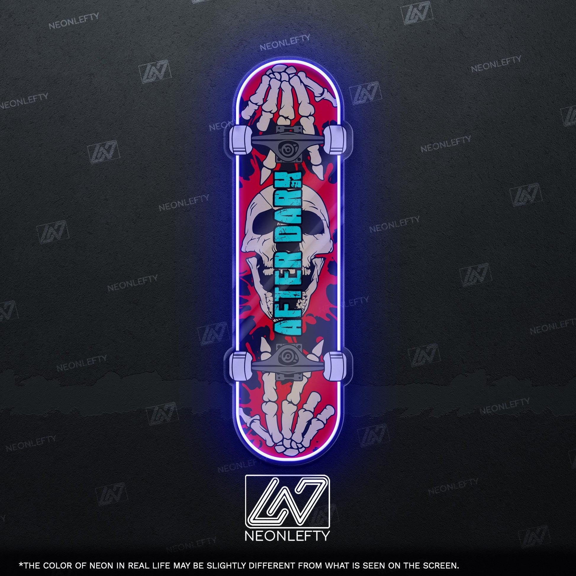 Skull Skateboard - LED Neon Sign with skeleton hands and skull theme, perfect for skate shops, teen rooms, game zones or alt-style spaces