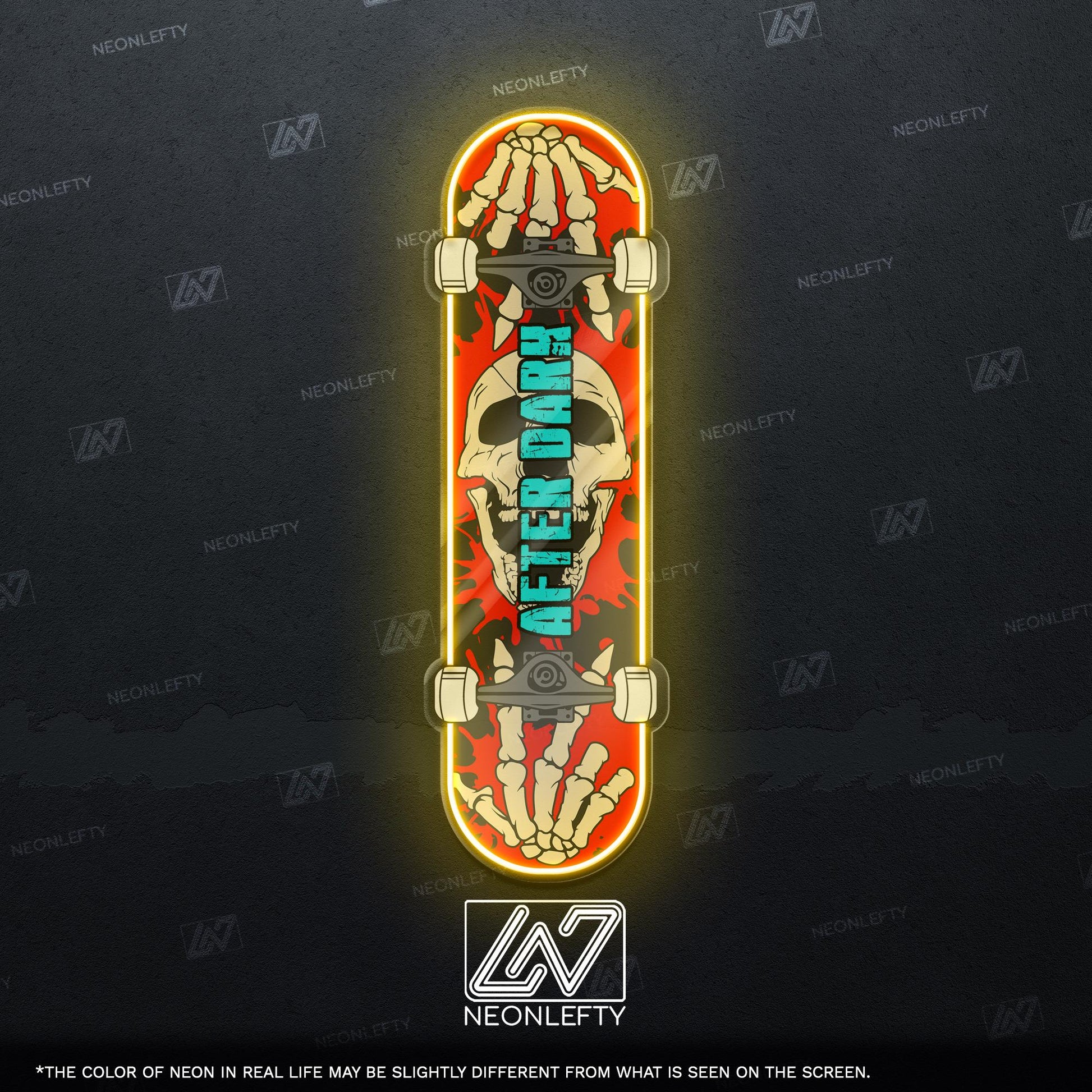 Skull Skateboard - LED Neon Sign with skeleton hands and skull theme, perfect for skate shops, teen rooms, game zones or alt-style spaces