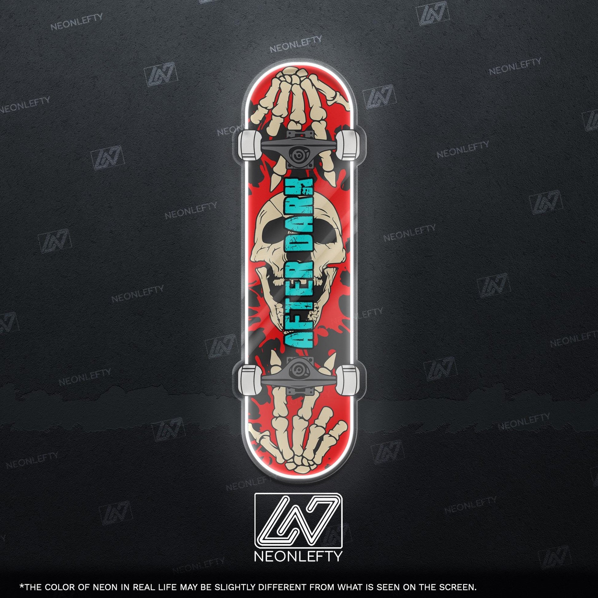 Skull Skateboard - LED Neon Sign with skeleton hands and skull theme, perfect for skate shops, teen rooms, game zones or alt-style spaces