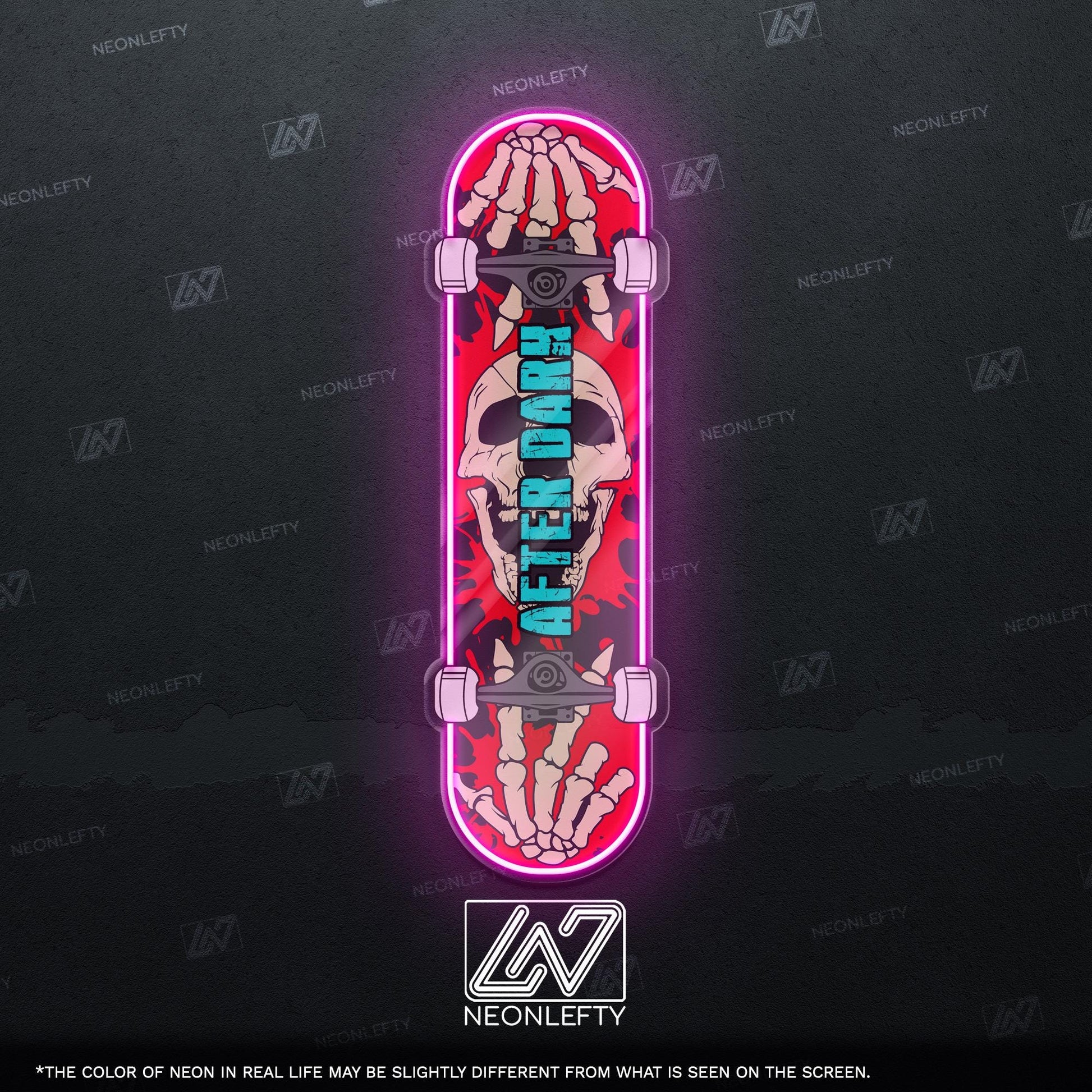 Skull Skateboard - LED Neon Sign with skeleton hands and skull theme, perfect for skate shops, teen rooms, game zones or alt-style spaces