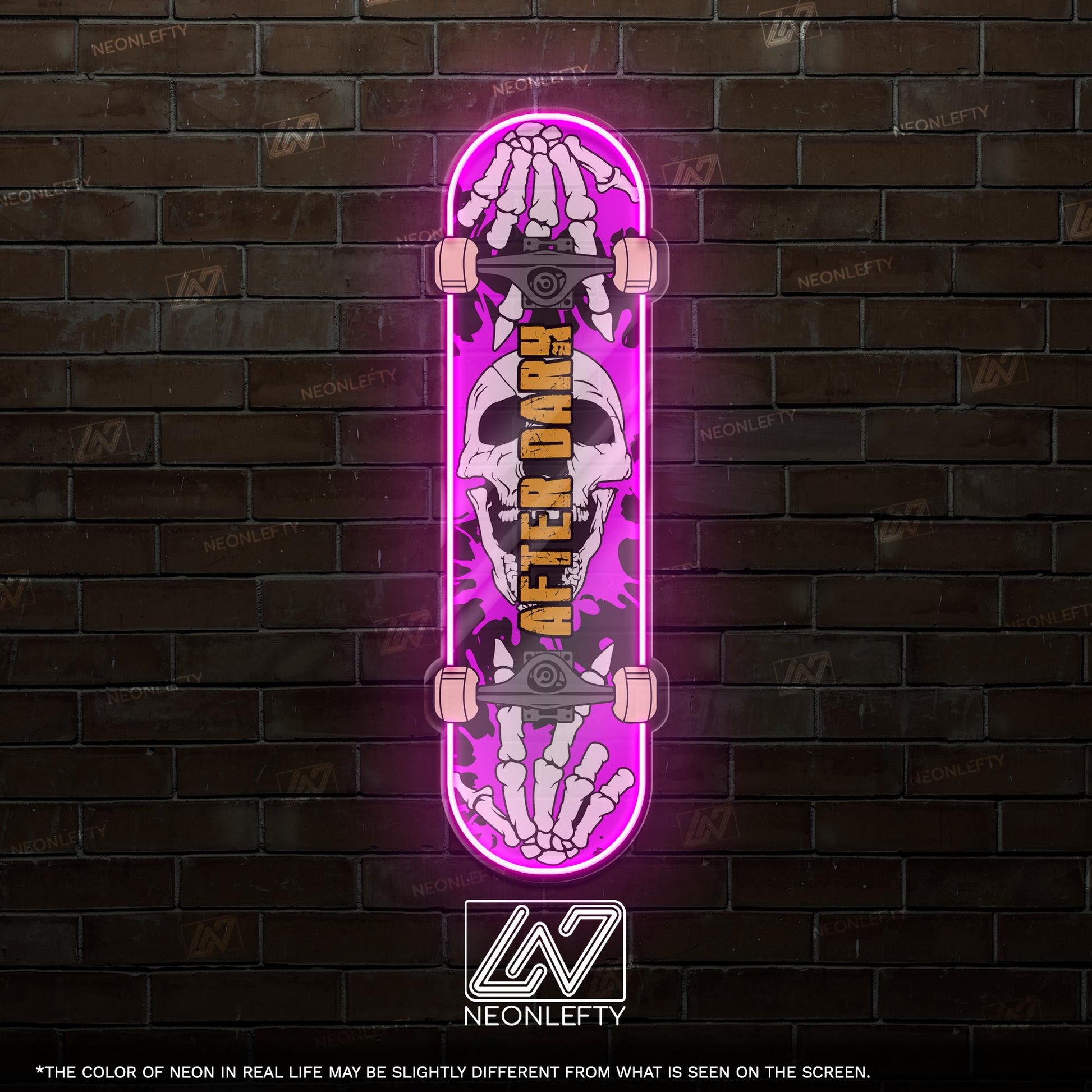Skull Skateboard - LED Neon Sign with skeleton hands and skull theme, perfect for skate shops, teen rooms, game zones or alt-style spaces