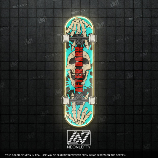 Skull Skateboard - LED Neon Sign with skeleton hands and skull theme, perfect for skate shops, teen rooms, game zones or alt-style spaces