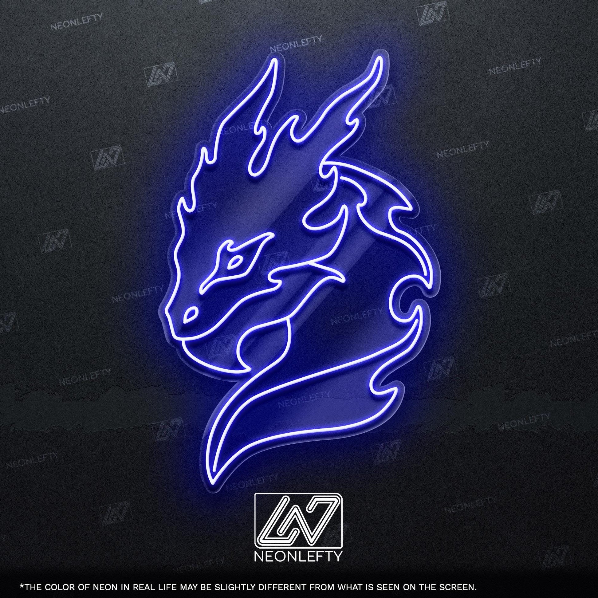 Dragon - LED neon sign with flaming dragon head design for game rooms, fantasy-themed decor, man caves or anime and mythology lover’s space