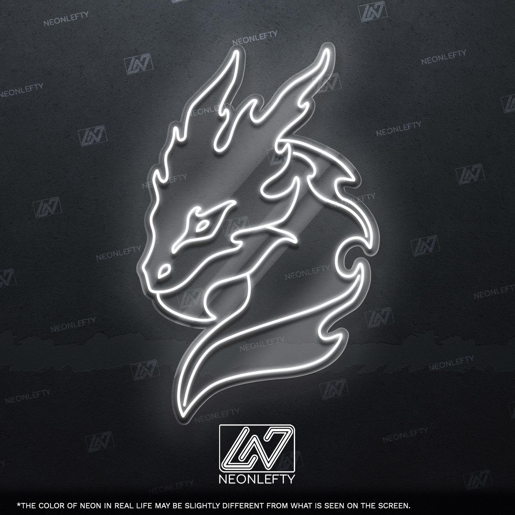 Dragon - LED neon sign with flaming dragon head design for game rooms, fantasy-themed decor, man caves or anime and mythology lover’s space