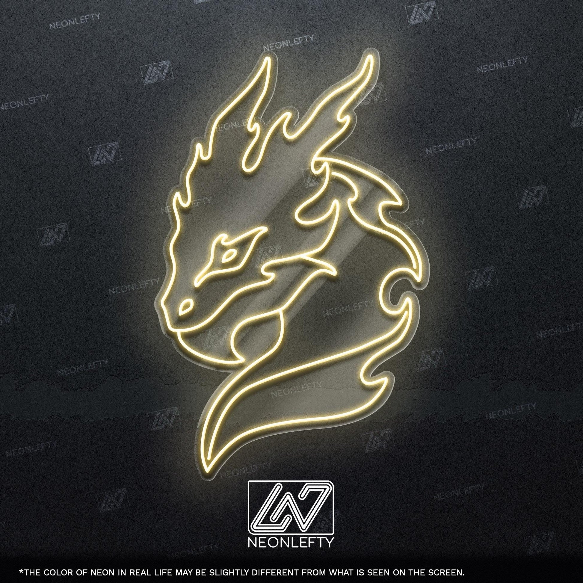 Dragon - LED neon sign with flaming dragon head design for game rooms, fantasy-themed decor, man caves or anime and mythology lover’s space