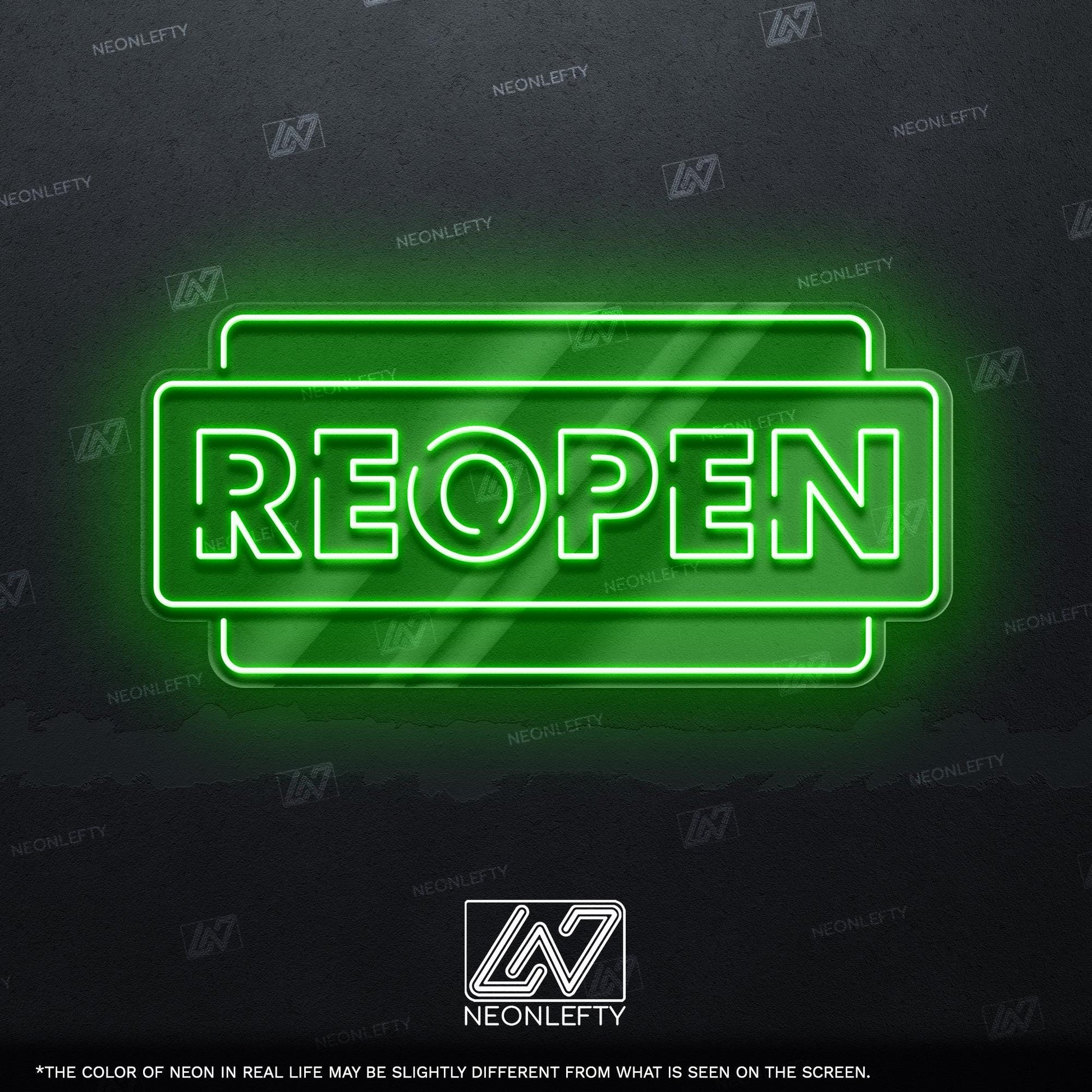 Reopen - LED neon sign for stores, salons, cafes or any business to announce reopening with bright, eye-catching and modern commercial decor