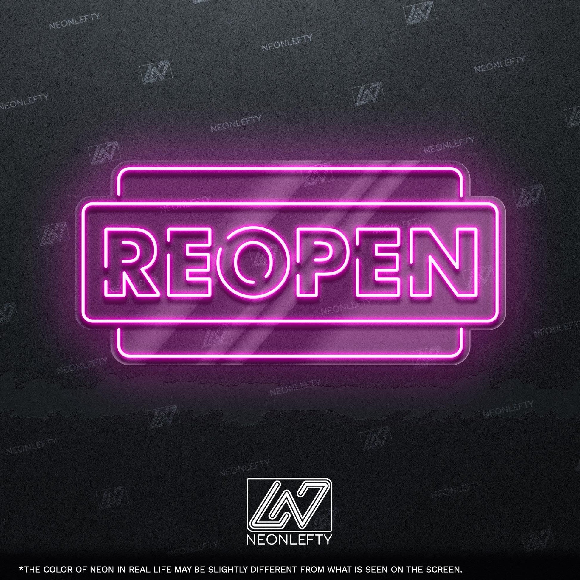 Reopen - LED neon sign for stores, salons, cafes or any business to announce reopening with bright, eye-catching and modern commercial decor