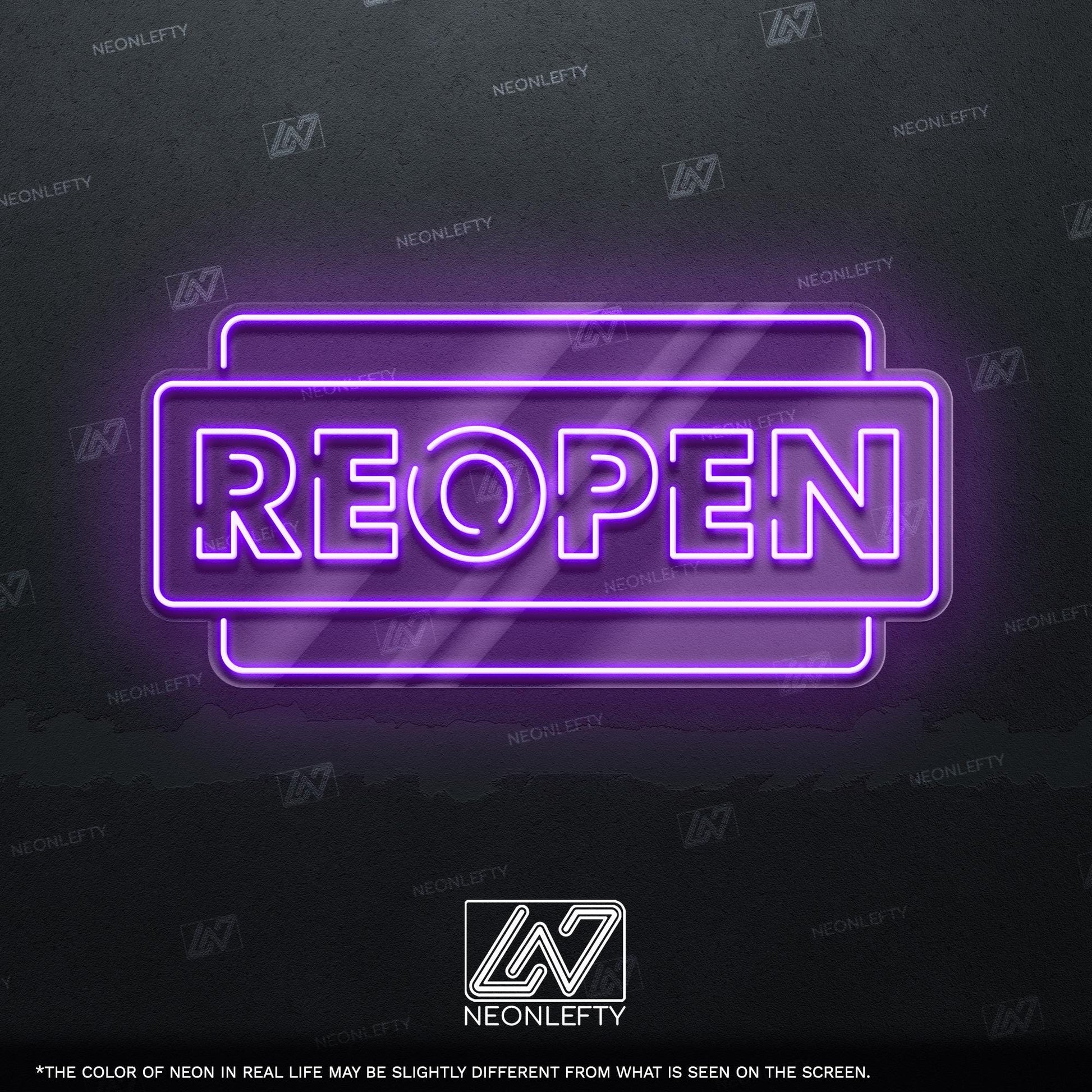 Reopen - LED neon sign for stores, salons, cafes or any business to announce reopening with bright, eye-catching and modern commercial decor