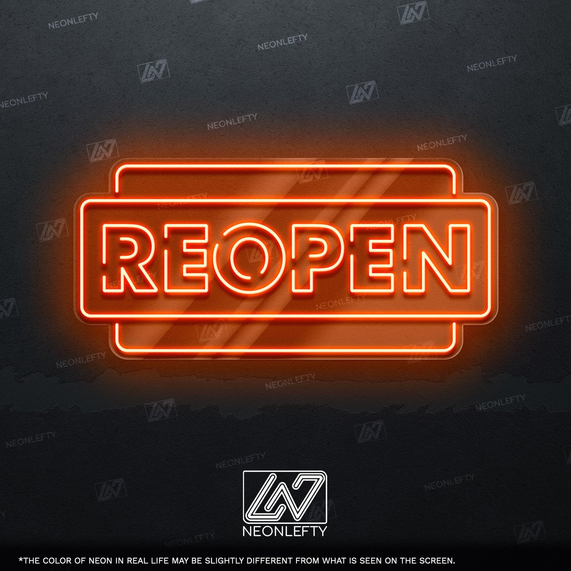 Reopen - LED neon sign for stores, salons, cafes or any business to announce reopening with bright, eye-catching and modern commercial decor