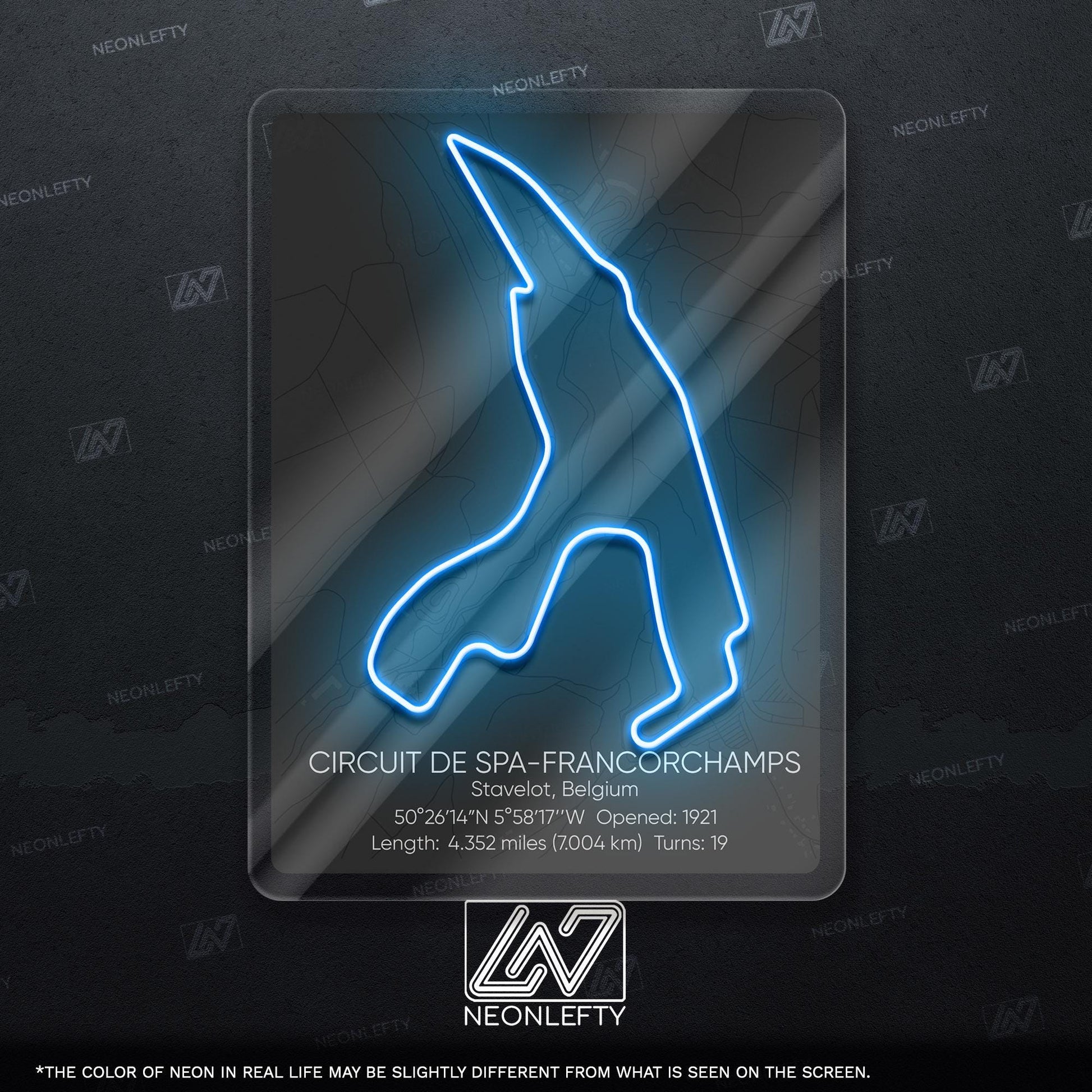 Spa Circuit Neon Sign - Legendary racing wall art inspired by Circuit de Spa-Francorchamps, perfect for garage, man cave, motorsport lover's