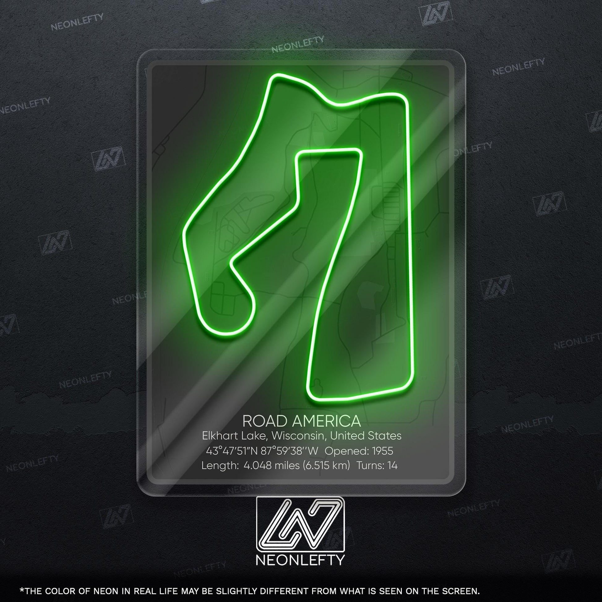 Road America Neon Sign - Classic American race track wall decor for motorsport fans, perfect for garage, man cave, racing-themed room