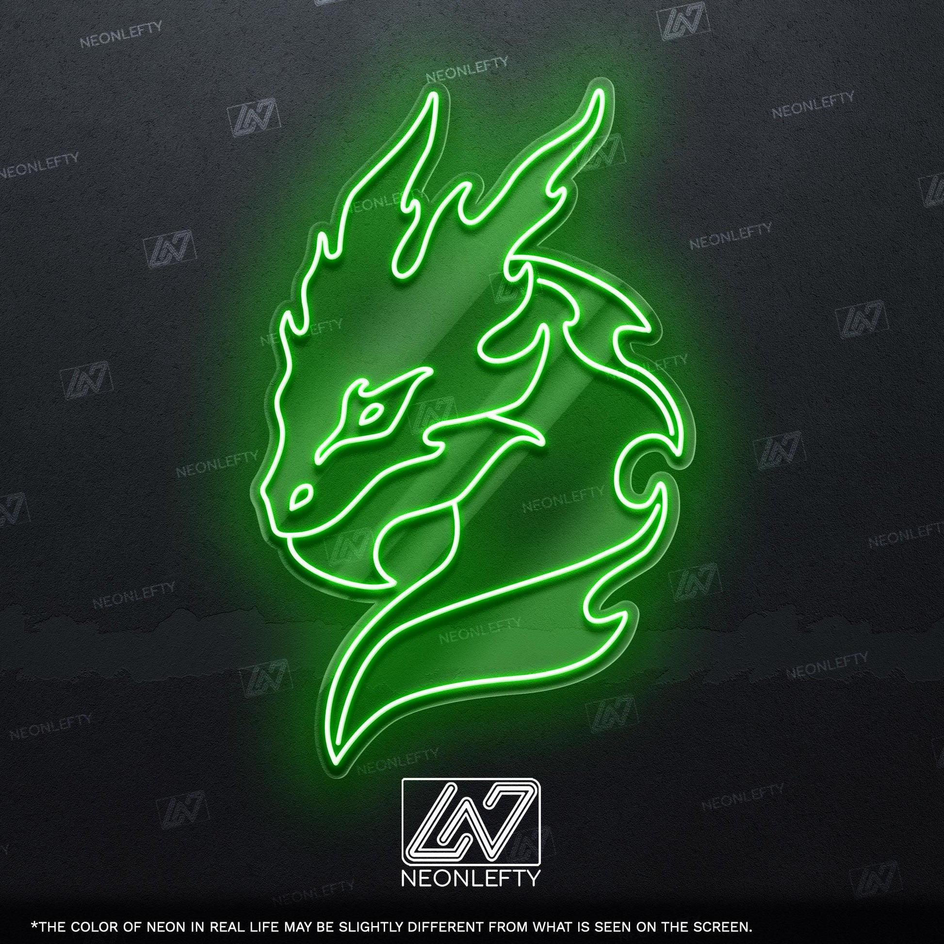 Dragon - LED neon sign with flaming dragon head design for game rooms, fantasy-themed decor, man caves or anime and mythology lover’s space
