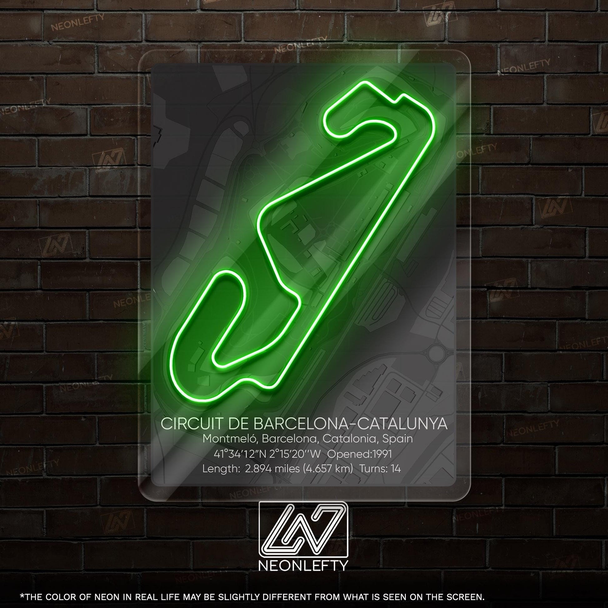 Barcelona-Catalunya Circuit Neon Sign - Famous Spanish Formula 1 track art for garage, man cave, gaming room or motorsport-inspired decor