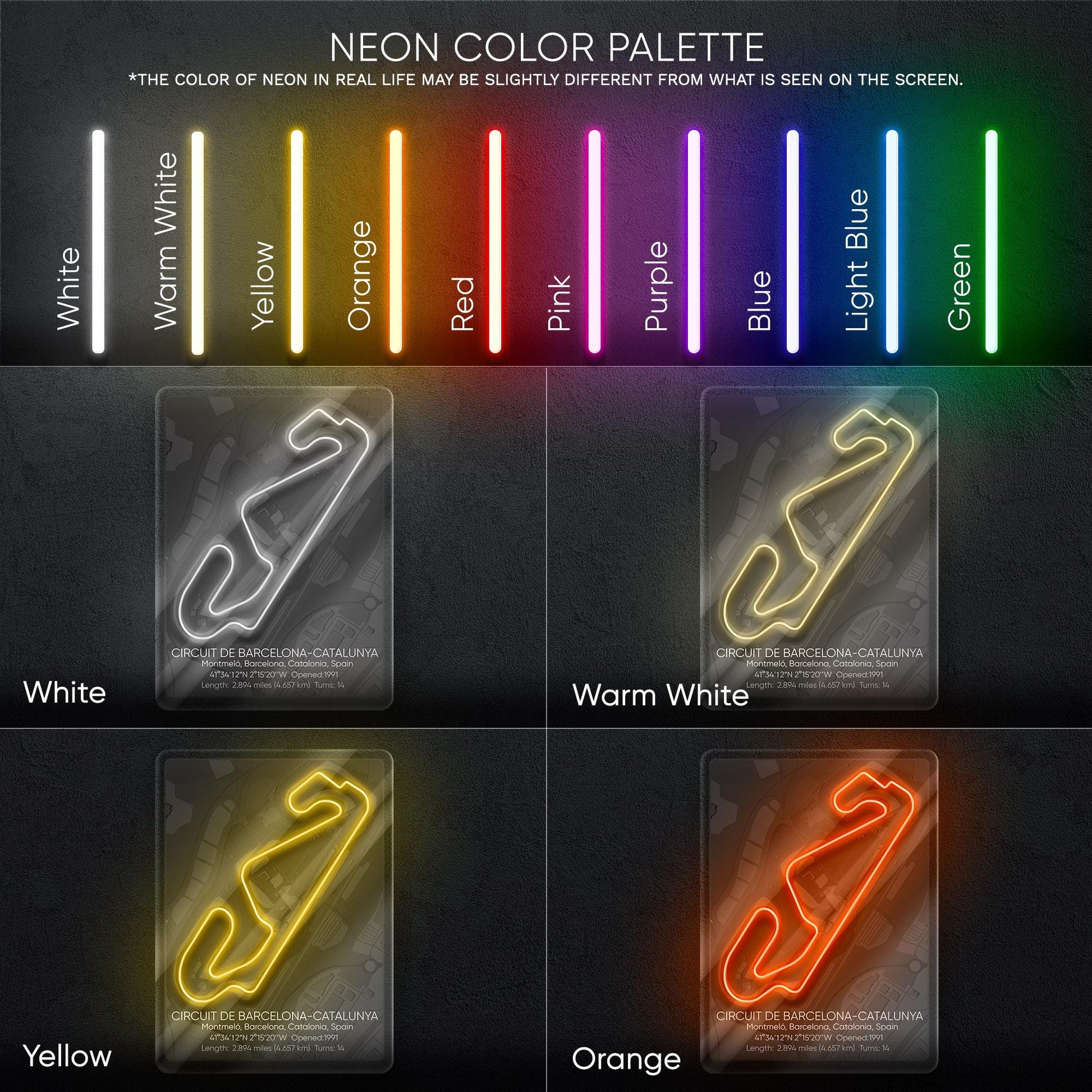 Barcelona-Catalunya Circuit Neon Sign - Famous Spanish Formula 1 track art for garage, man cave, gaming room or motorsport-inspired decor