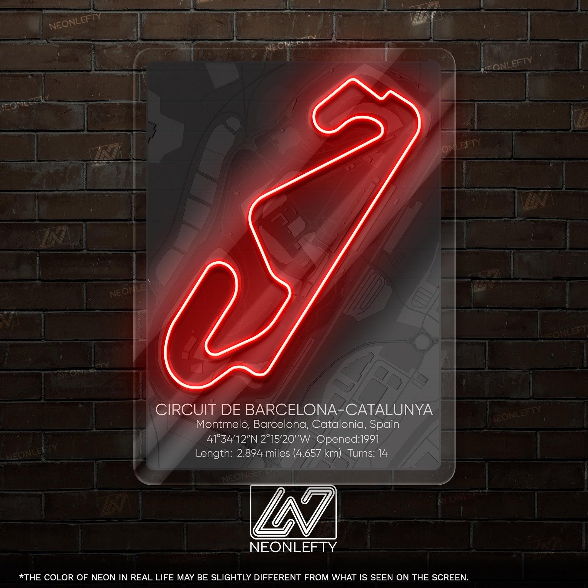 Barcelona-Catalunya Circuit Neon Sign - Famous Spanish Formula 1 track art for garage, man cave, gaming room or motorsport-inspired decor