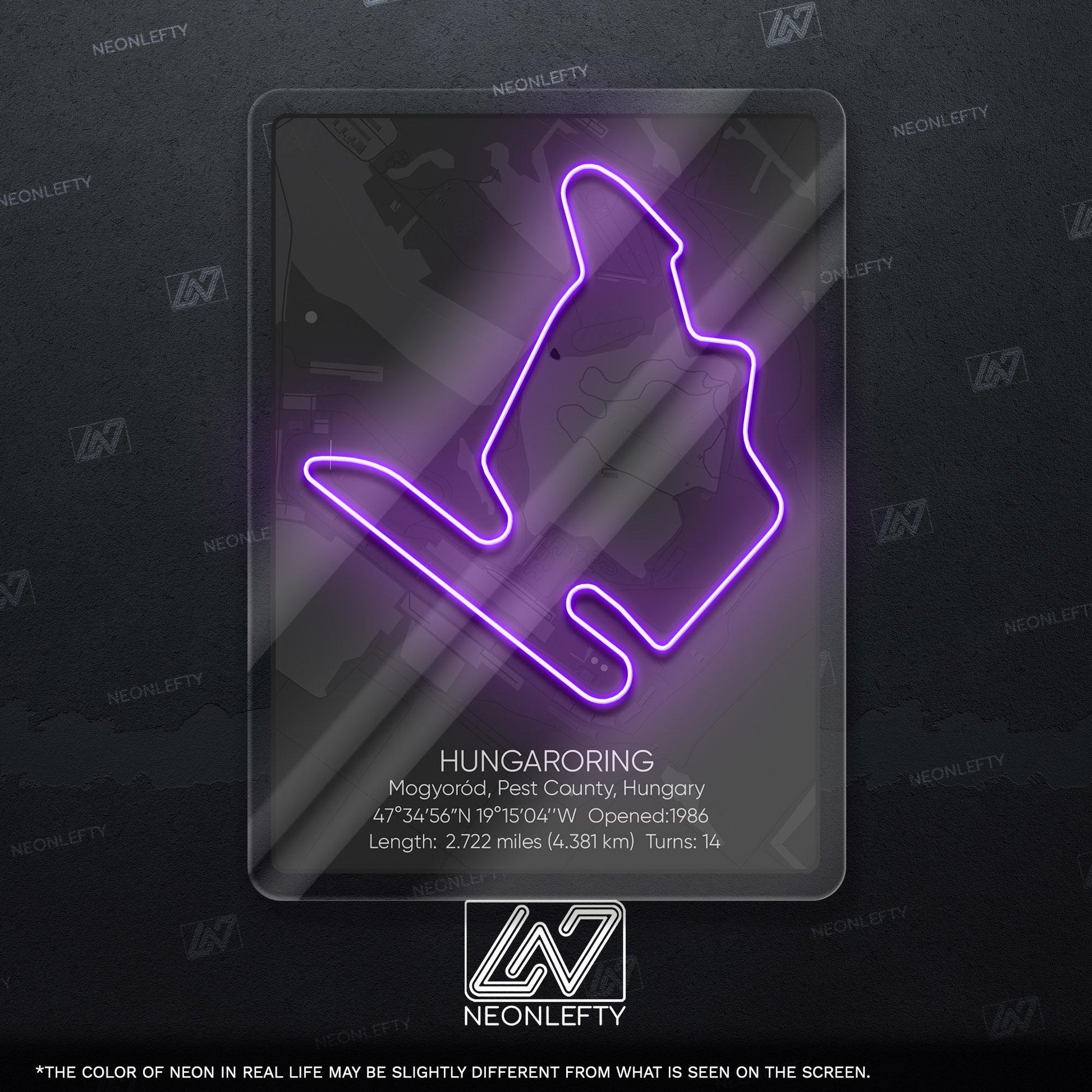 Hungaroring Neon Sign - Legendary Hungarian Formula 1 circuit art for racing fans, perfect for garage, man cave, office or motorsport room