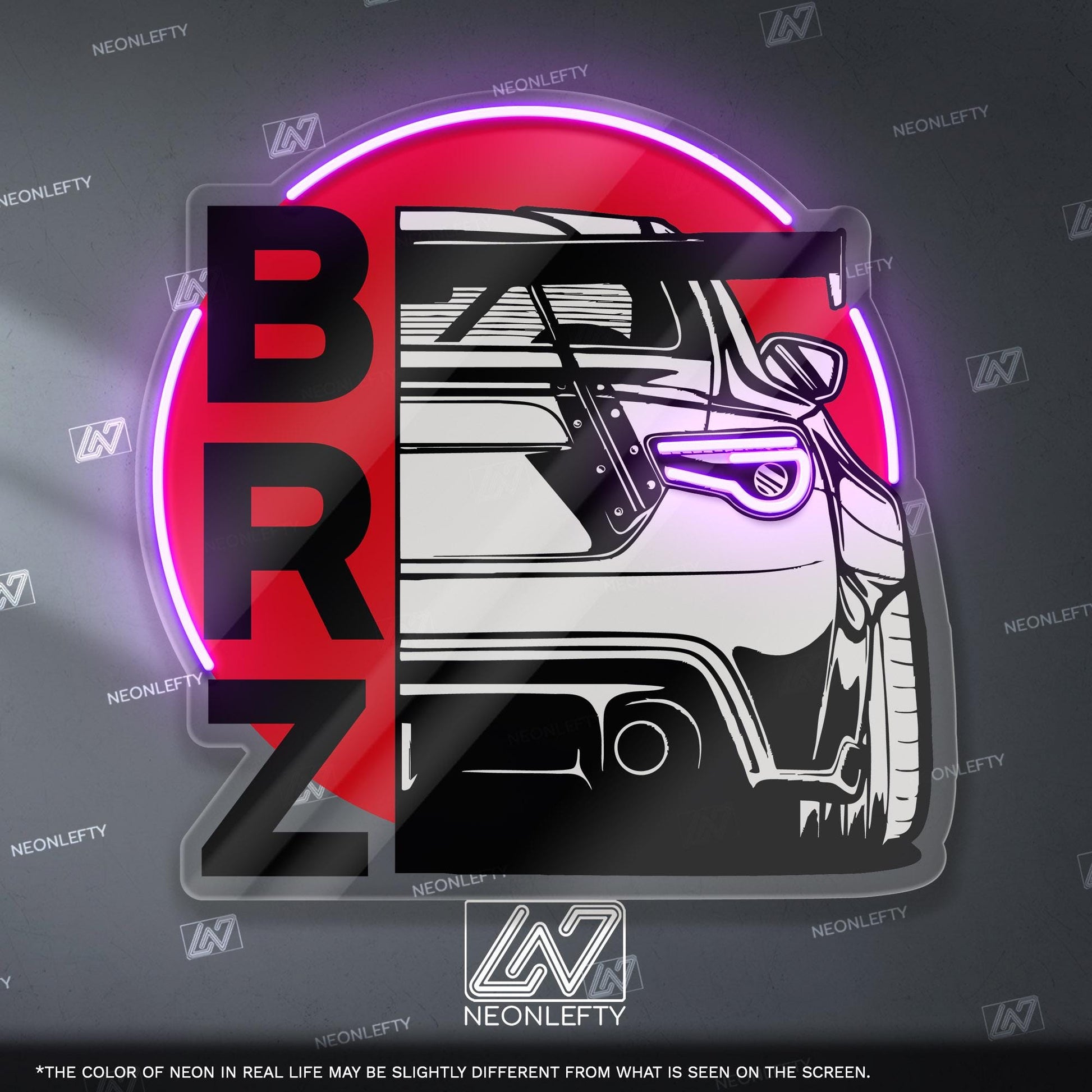 Subaru BRZ Neon Sign - JDM-inspired wall art featuring the iconic BRZ rear view, perfect for garage, man cave, car studio, tuner enthusiast