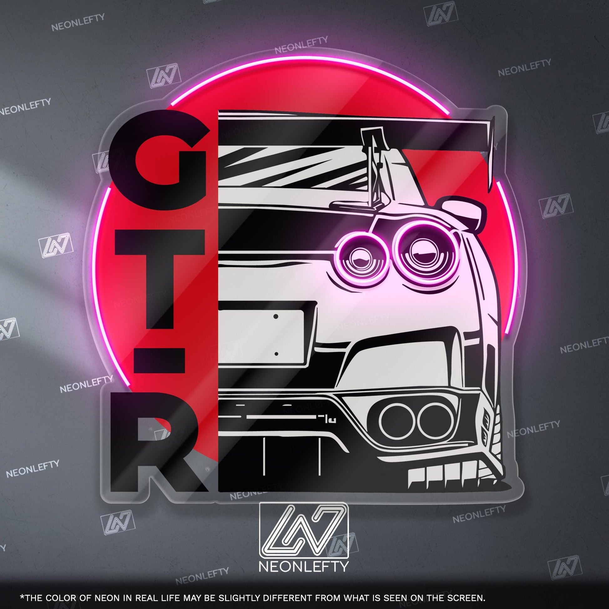 Nissan GT-R Neon Sign - JDM wall art featuring rear view of iconic supercar, perfect for garage, man cave, tuner studio or car lover space
