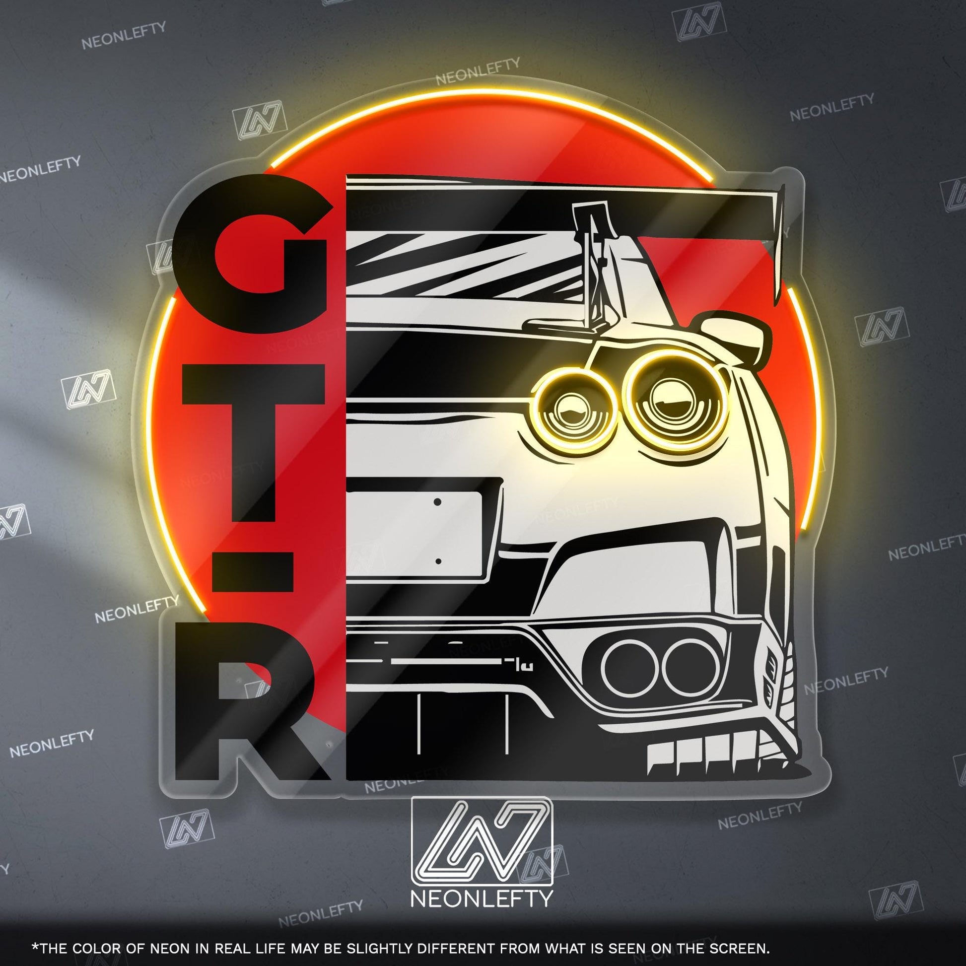Nissan GT-R Neon Sign - JDM wall art featuring rear view of iconic supercar, perfect for garage, man cave, tuner studio or car lover space