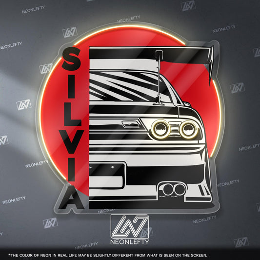 Nissan Silvia Neon Sign - JDM rear view wall art of iconic drift car, perfect for garage, man cave, tuner studio or Japanese street car fan