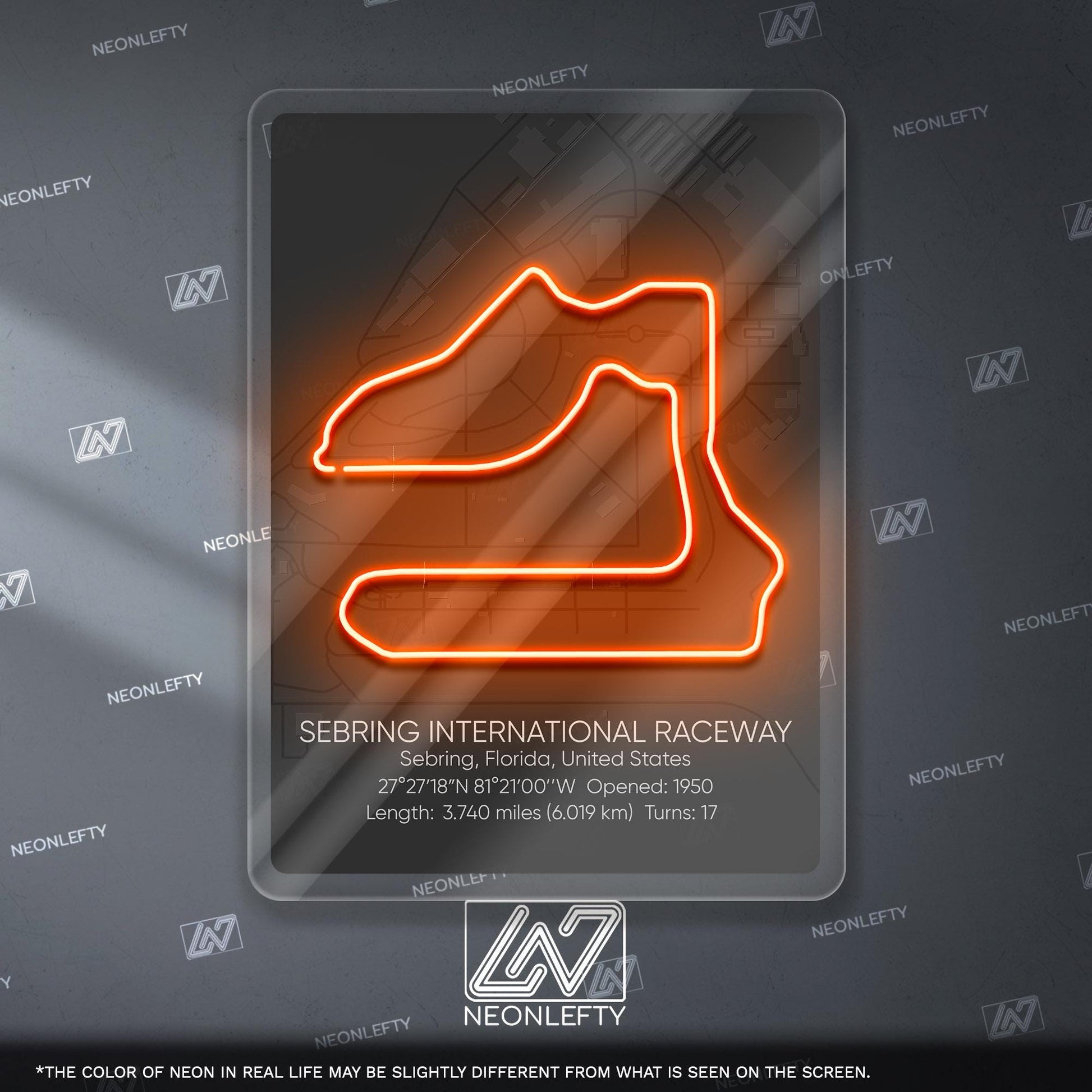 Sebring Neon Sign - Iconic motorsport wall decor inspired by Sebring International Raceway, perfect for garage, man cave or racing fan space