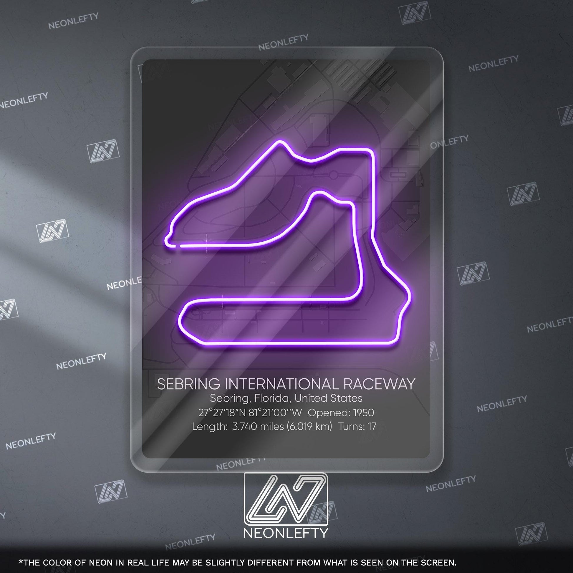 Sebring Neon Sign - Iconic motorsport wall decor inspired by Sebring International Raceway, perfect for garage, man cave or racing fan space