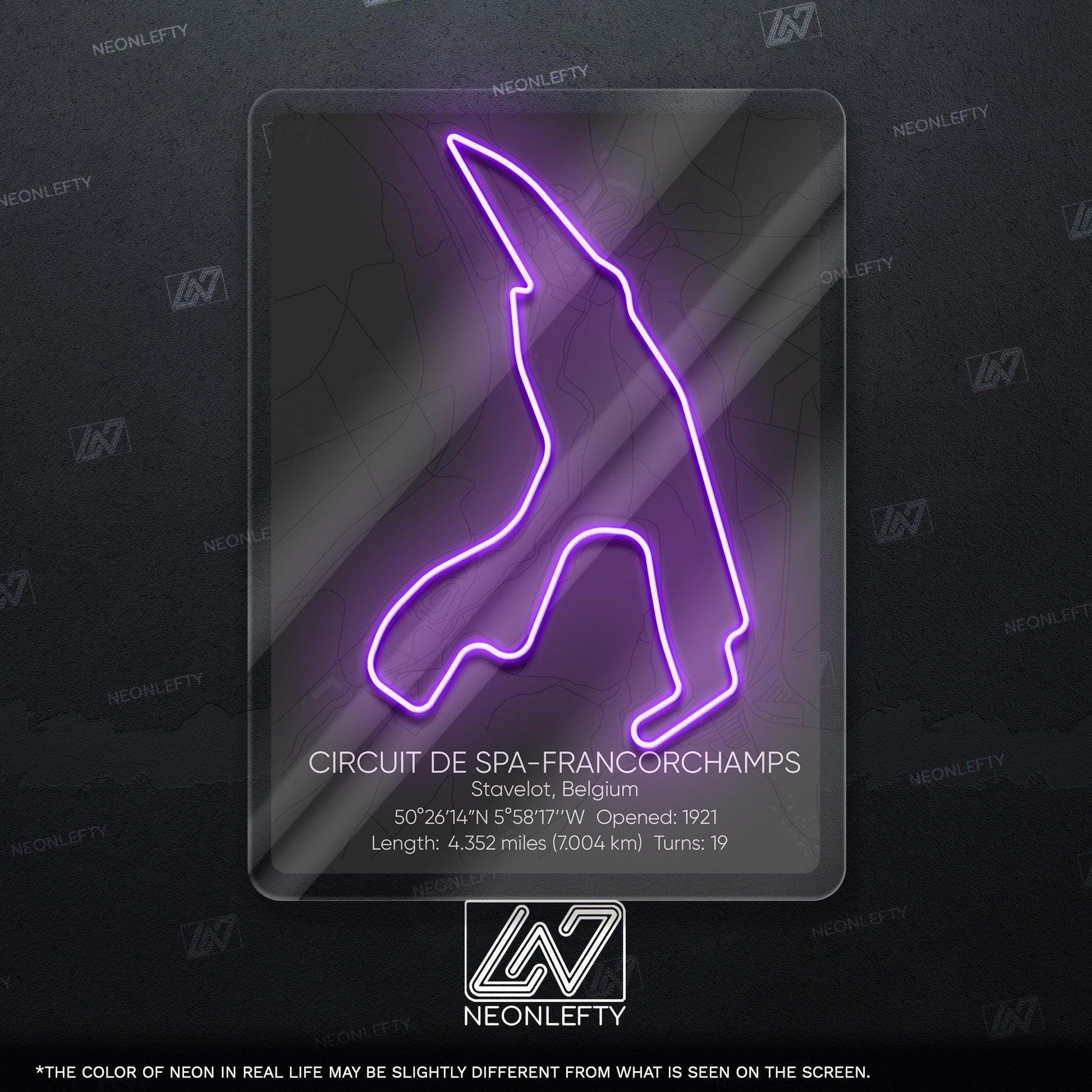 Spa Circuit Neon Sign - Legendary racing wall art inspired by Circuit de Spa-Francorchamps, perfect for garage, man cave, motorsport lover's