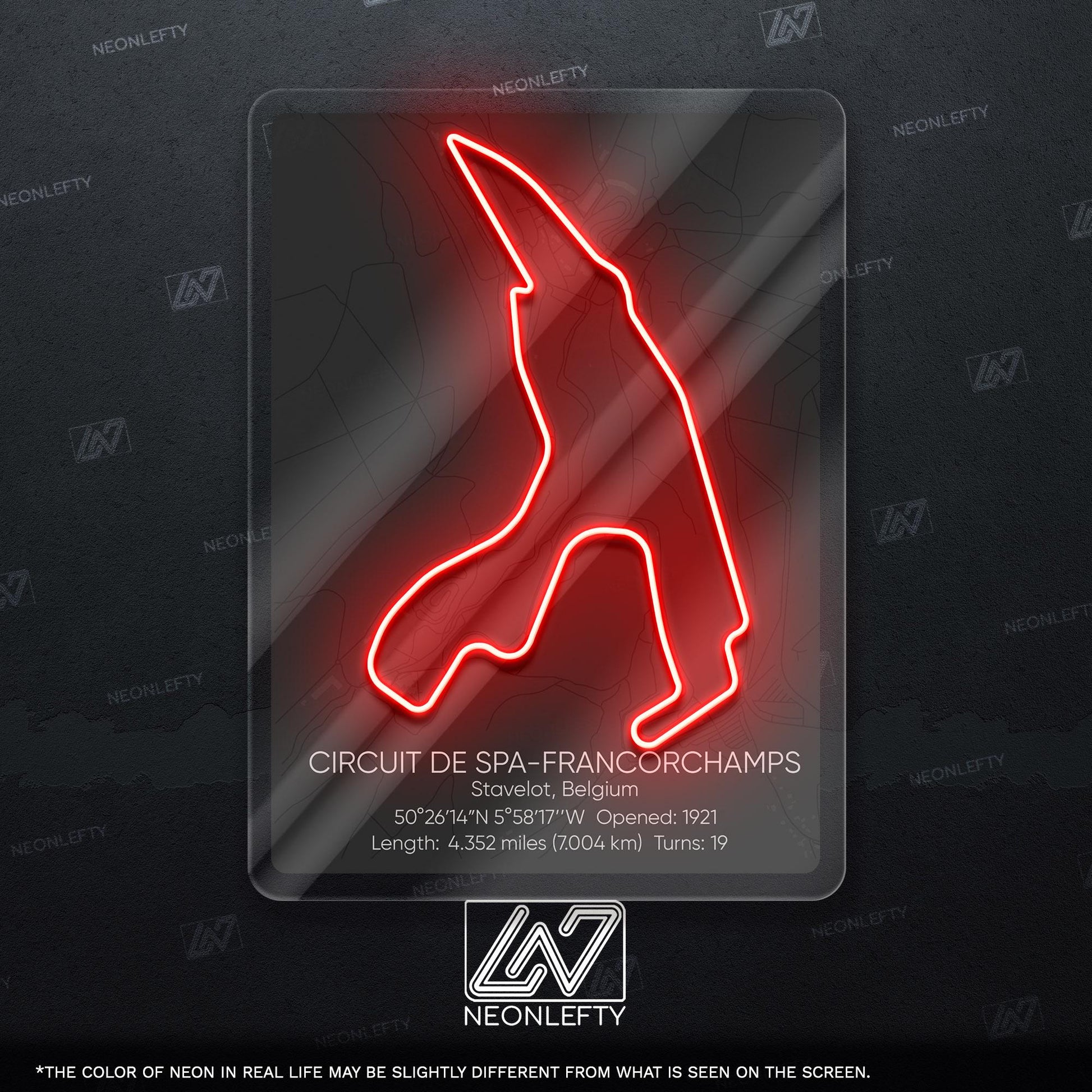 Spa Circuit Neon Sign - Legendary racing wall art inspired by Circuit de Spa-Francorchamps, perfect for garage, man cave, motorsport lover's