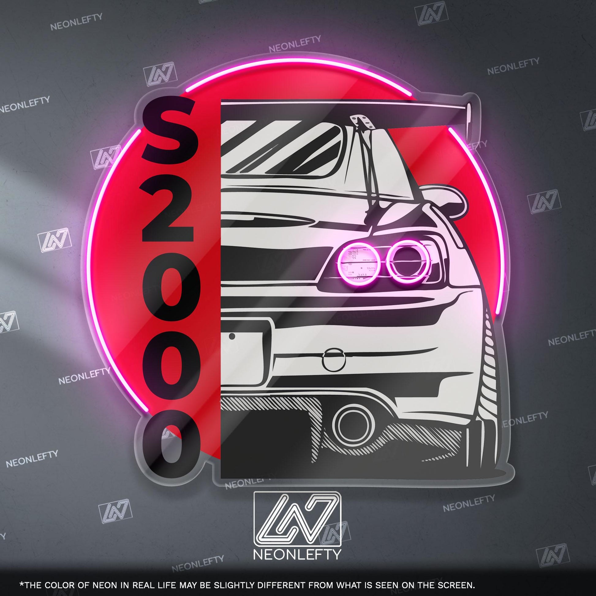 Honda S2000 Neon Sign - Rear car wall art of legendary JDM roadster, perfect for garage, man cave, tuner setup,driving enthusiast collection