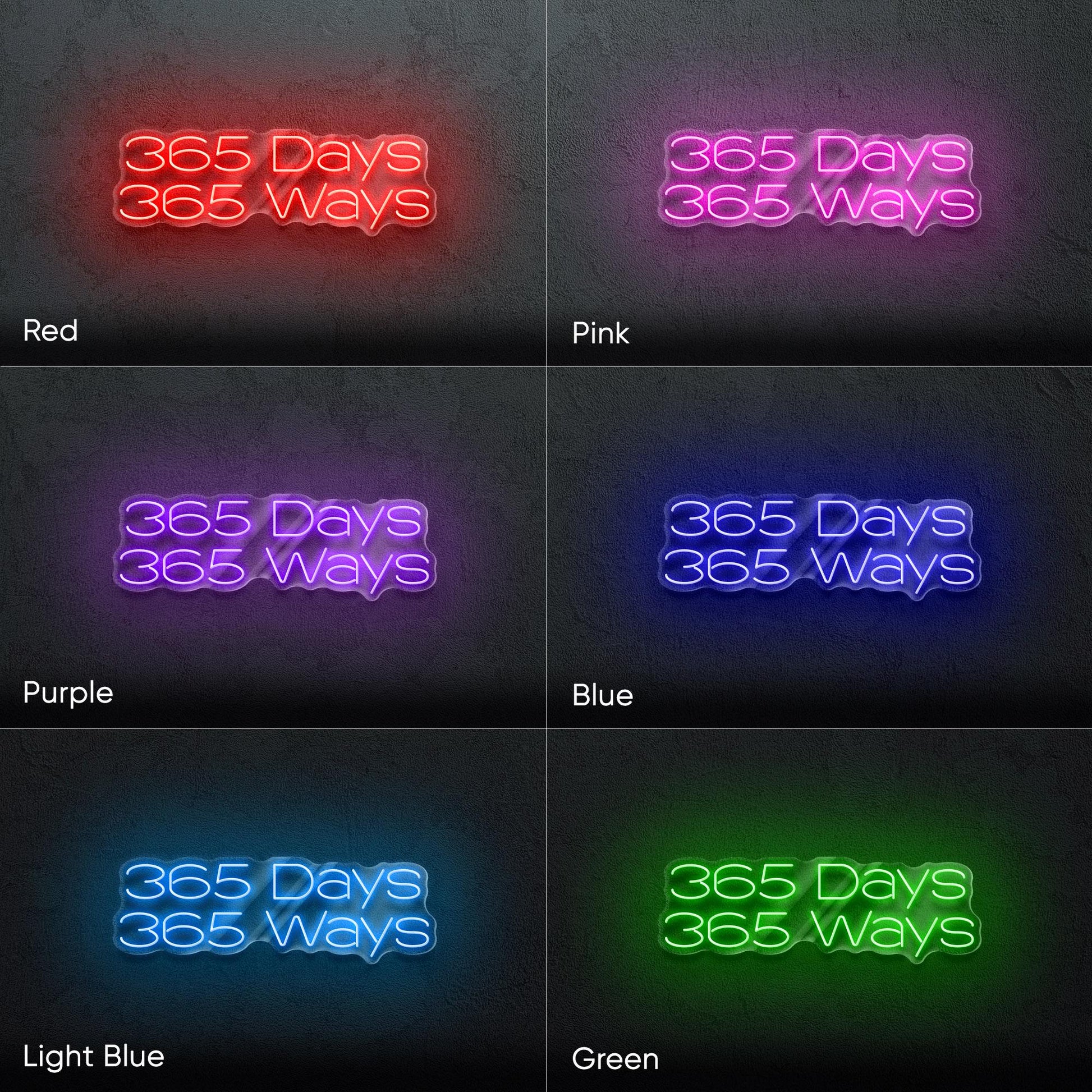365 Days 365 Ways Neon Sign - Inspirational daily motivation quote wall decor for office, gym, studio, workspace with energetic modern vibes